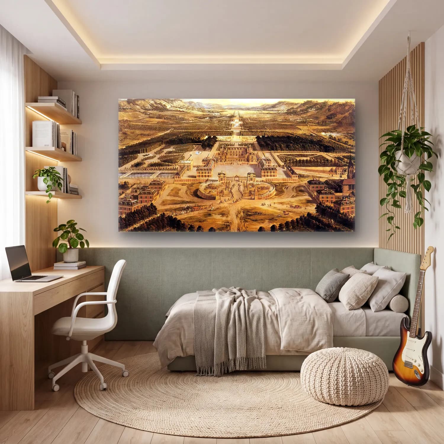 Pierre Patel – Bird s Eye View of Versailles cam tablo — genç odasında