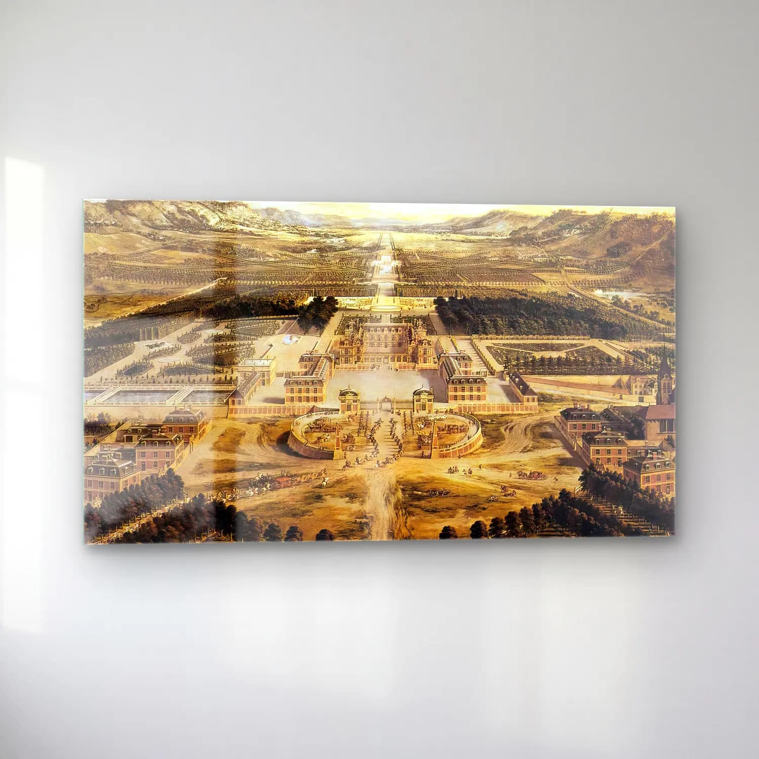 Pierre Patel – Bird s Eye View of Versailles cam tablo — sol açıdan görünüm