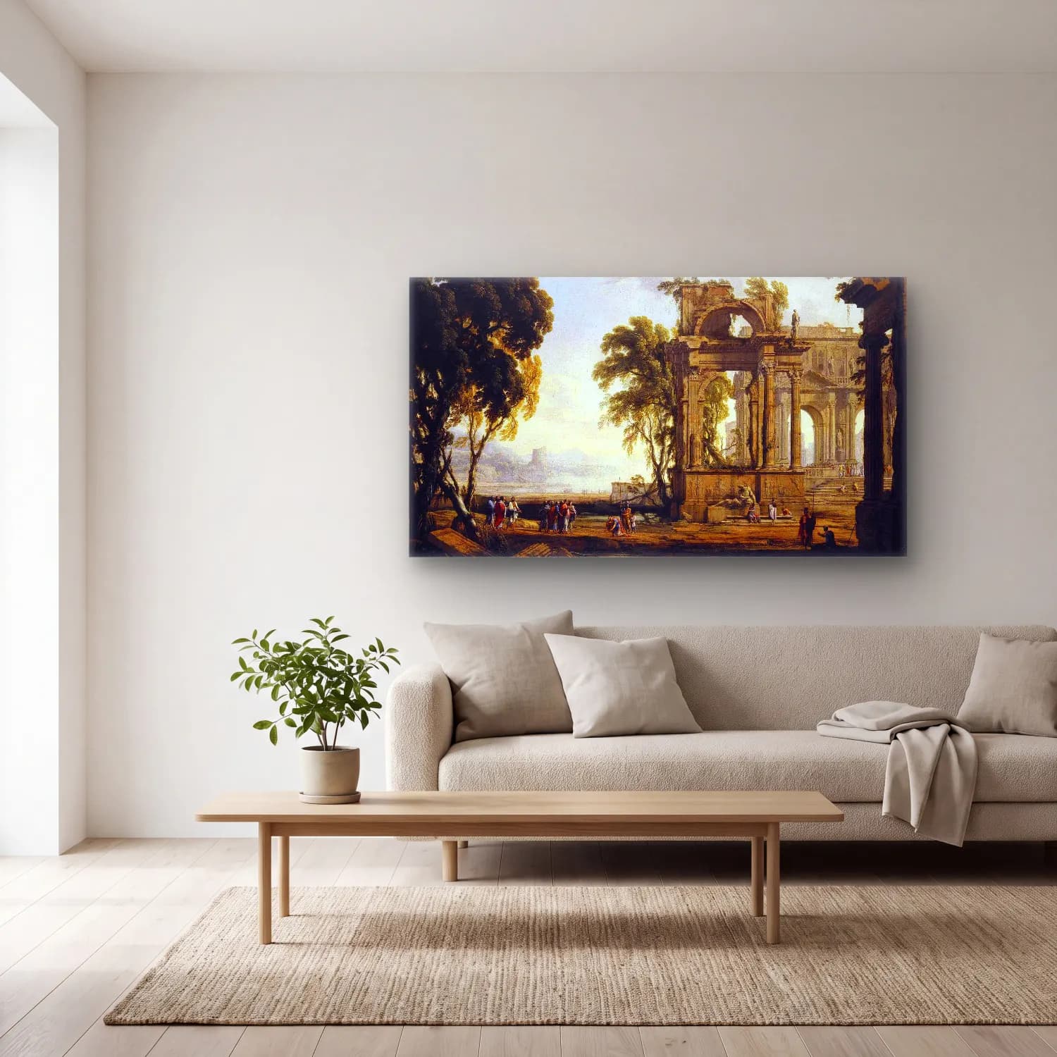 Pierre Patel – Landscape with Christ and a Centurion cam tablo — açık renk salonda