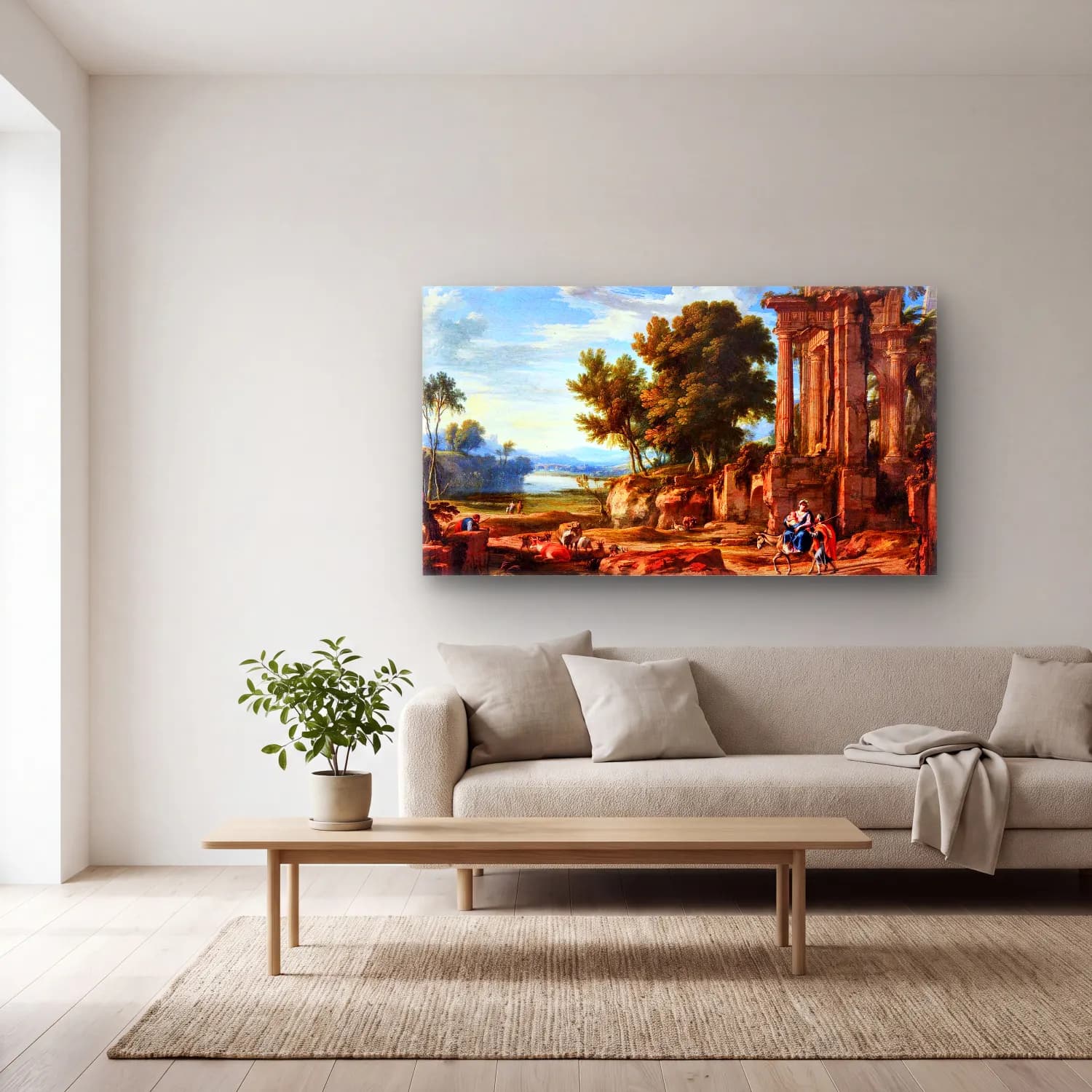Pierre Patel – Landscape with the Flight into Egypt cam tablo — açık renk salonda