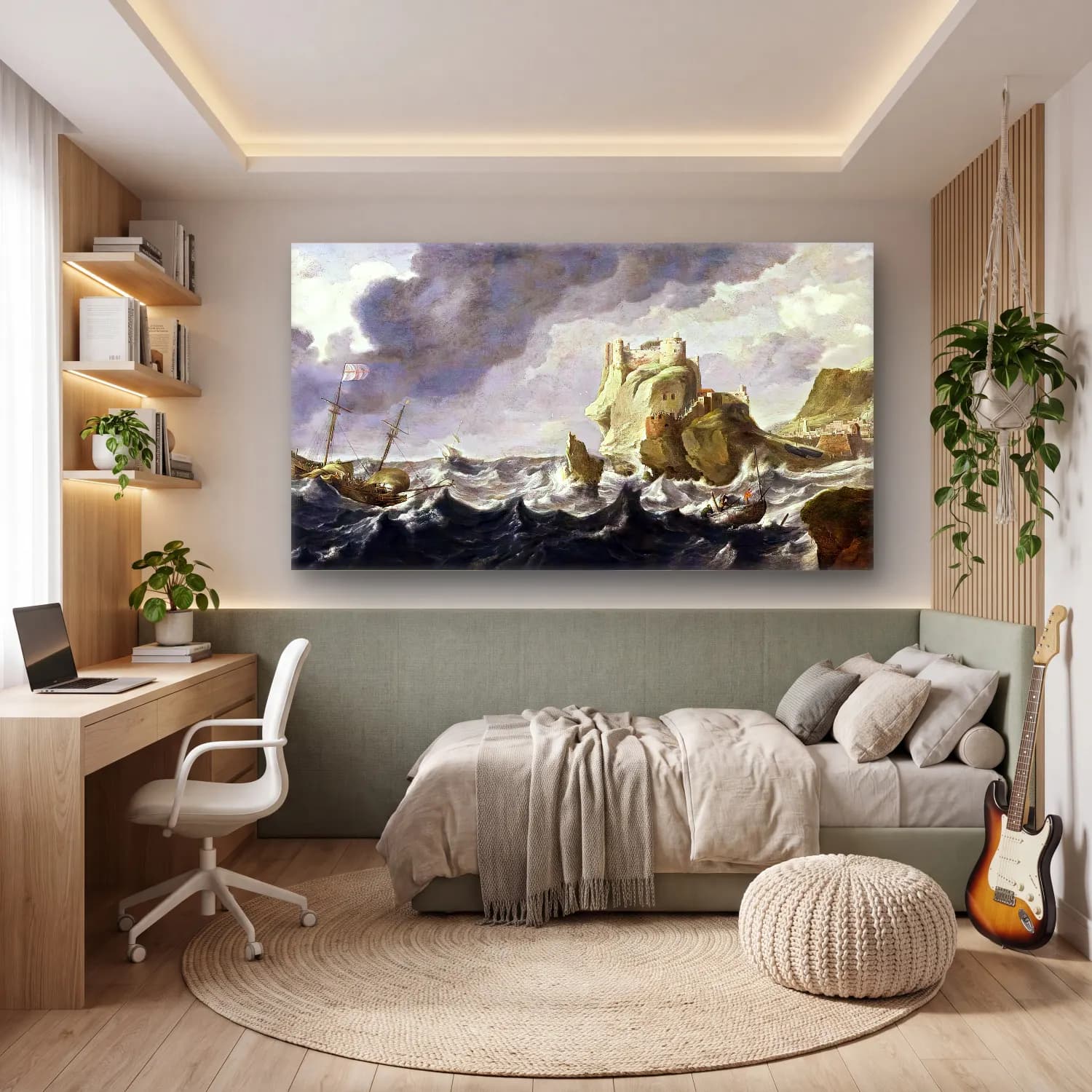 Bonaventura I Peeters – A Mediterranean Harbour Entrance cam tablo — genç odasında