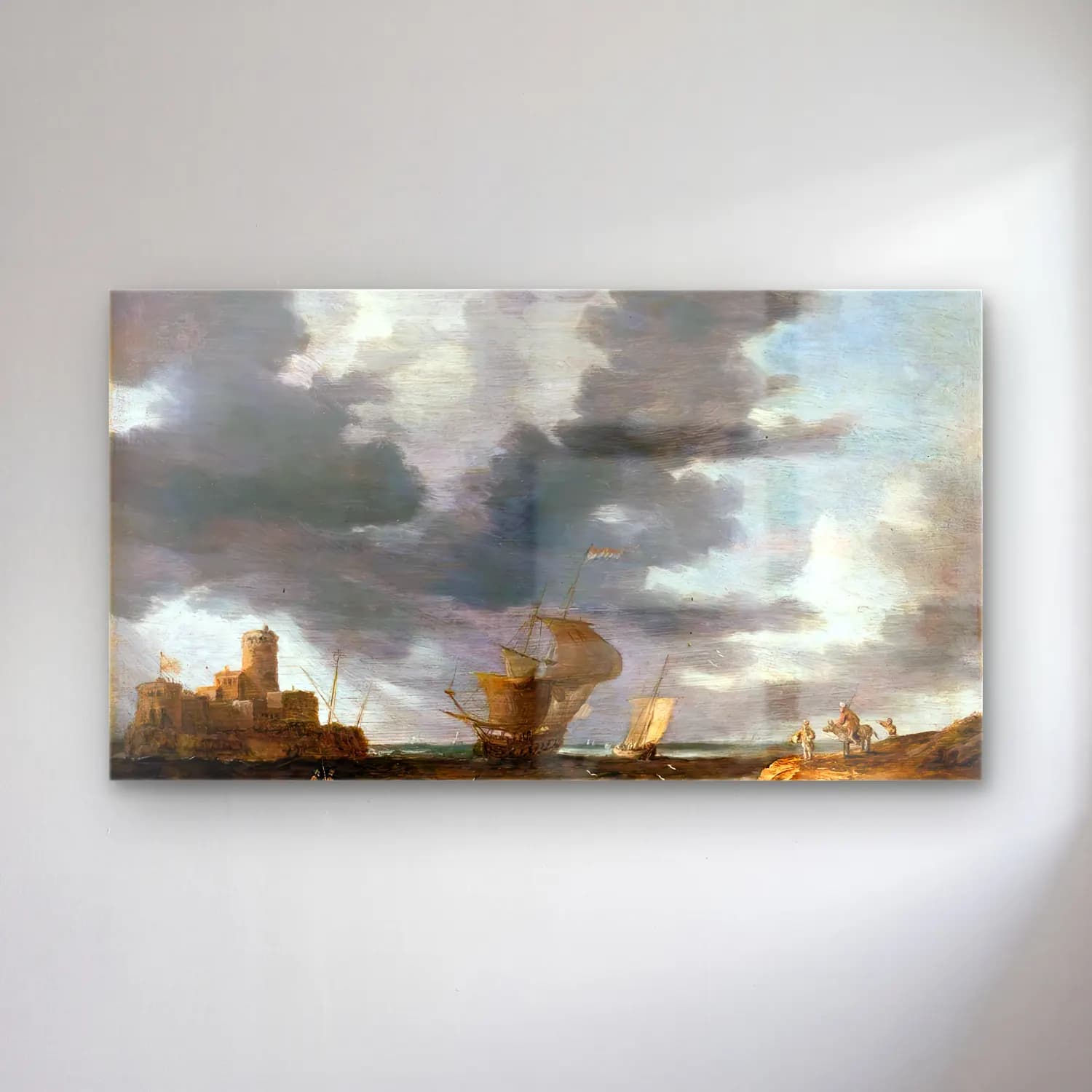 Bonaventura I Peeters – Breezy Estuary Scene cam tablo — Bonaventura I Peeters – Breezy Estuary Scene — yağlı boya fırtınalı denizde gemi