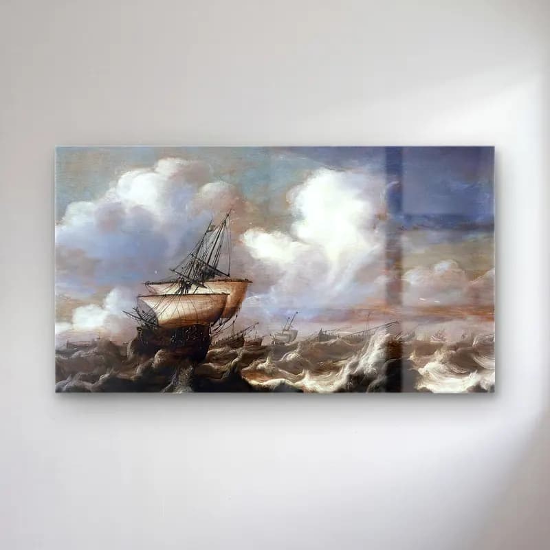 Bonaventura I Peeters – Shipping at Sea in a Light Breeze cam tablo — Bonaventura I Peeters – Shipping at Sea in a Light Breeze — yağlı boya fırtınalı denizde gemi