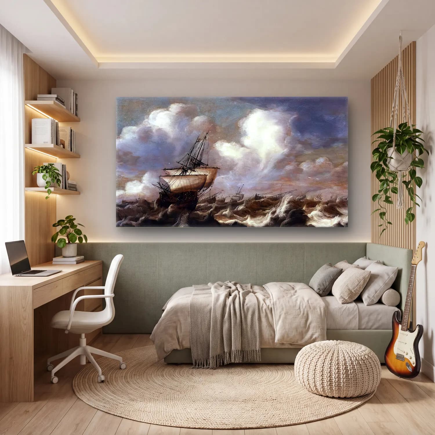Bonaventura I Peeters – Shipping at Sea in a Light Breeze cam tablo — genç odasında