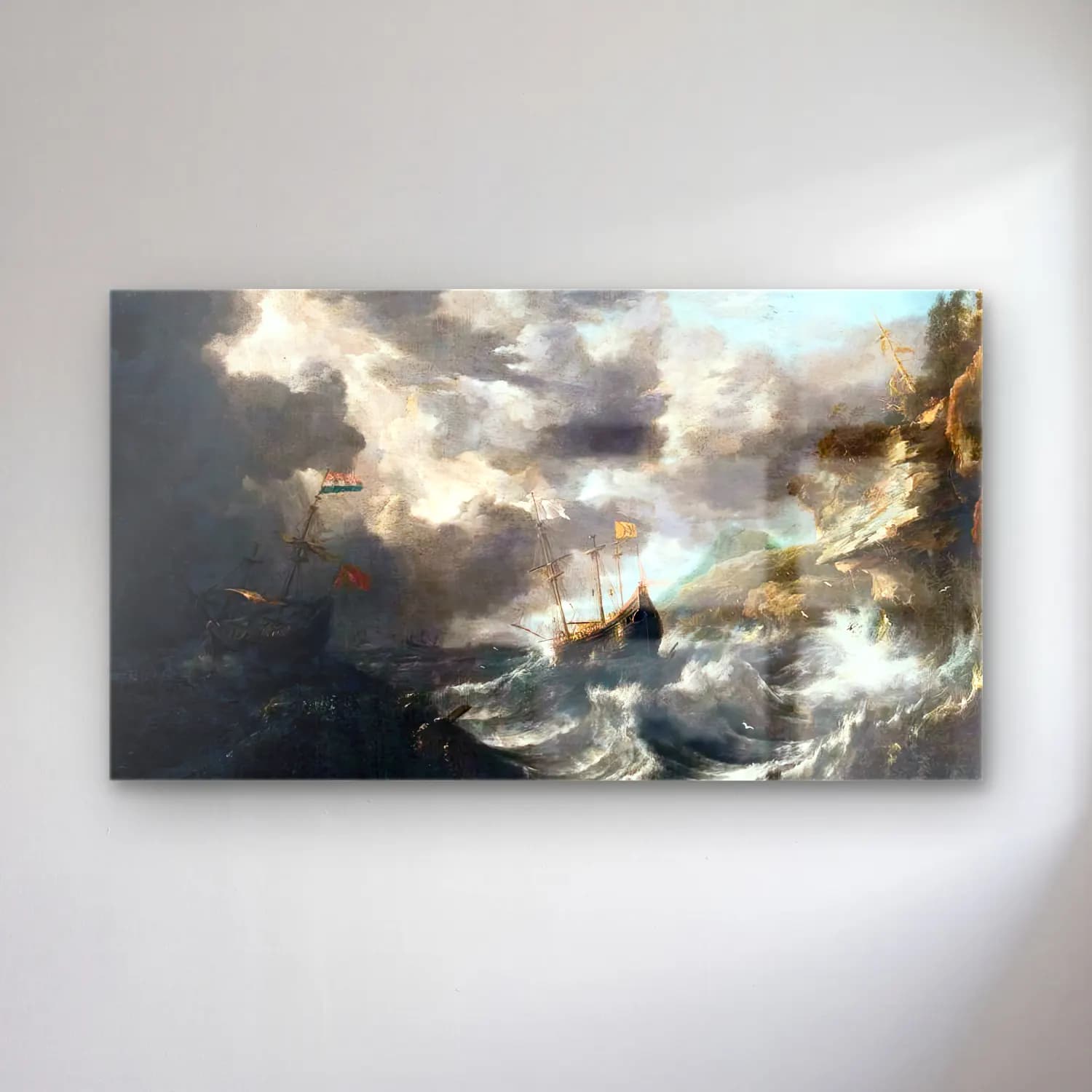 Bonaventura I Peeters – Shipping in a Tempest off a Rocky Coast cam tablo — Bonaventura I Peeters – Shipping in a Tempest off a Rocky Coast — yağlı boya fırtınalı denizde gemi