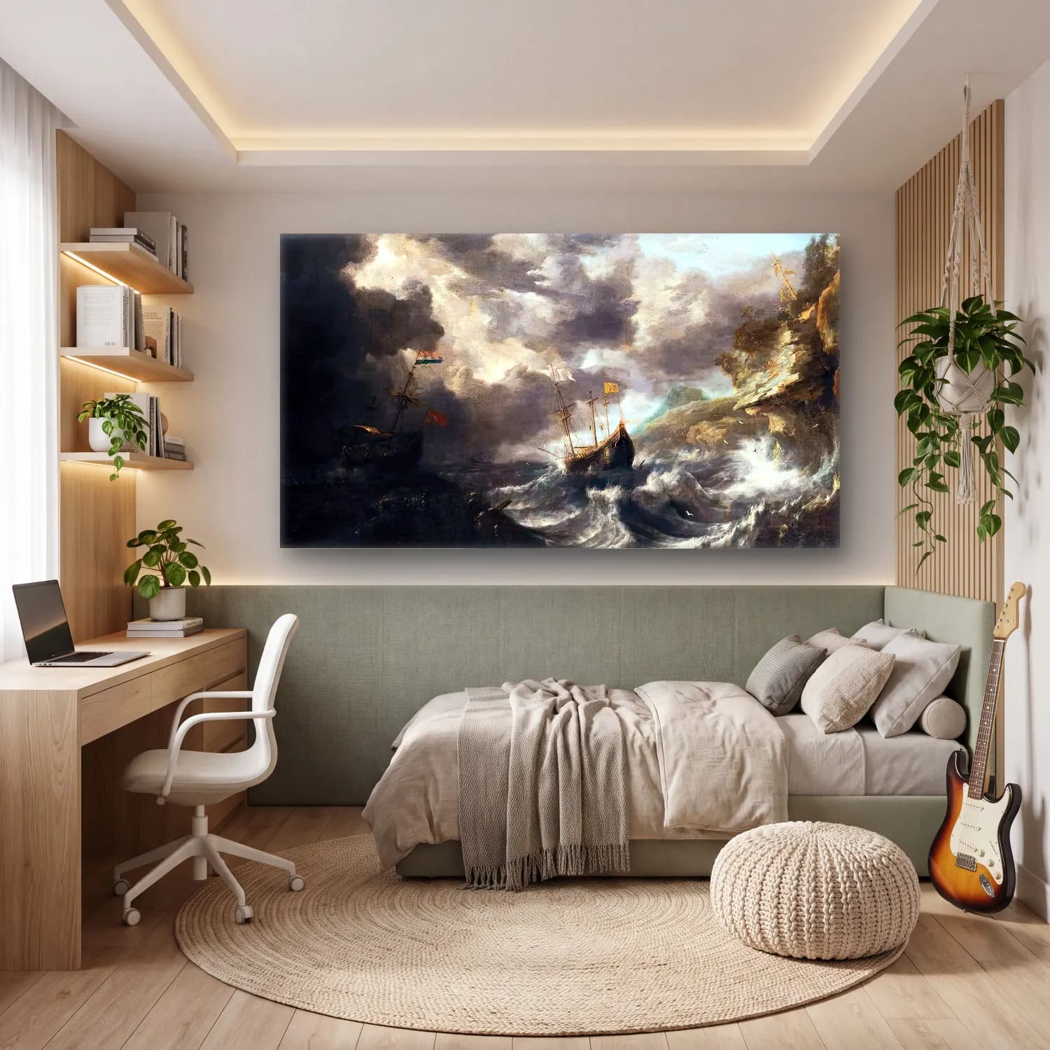 Bonaventura I Peeters – Shipping in a Tempest off a Rocky Coast cam tablo — genç odasında