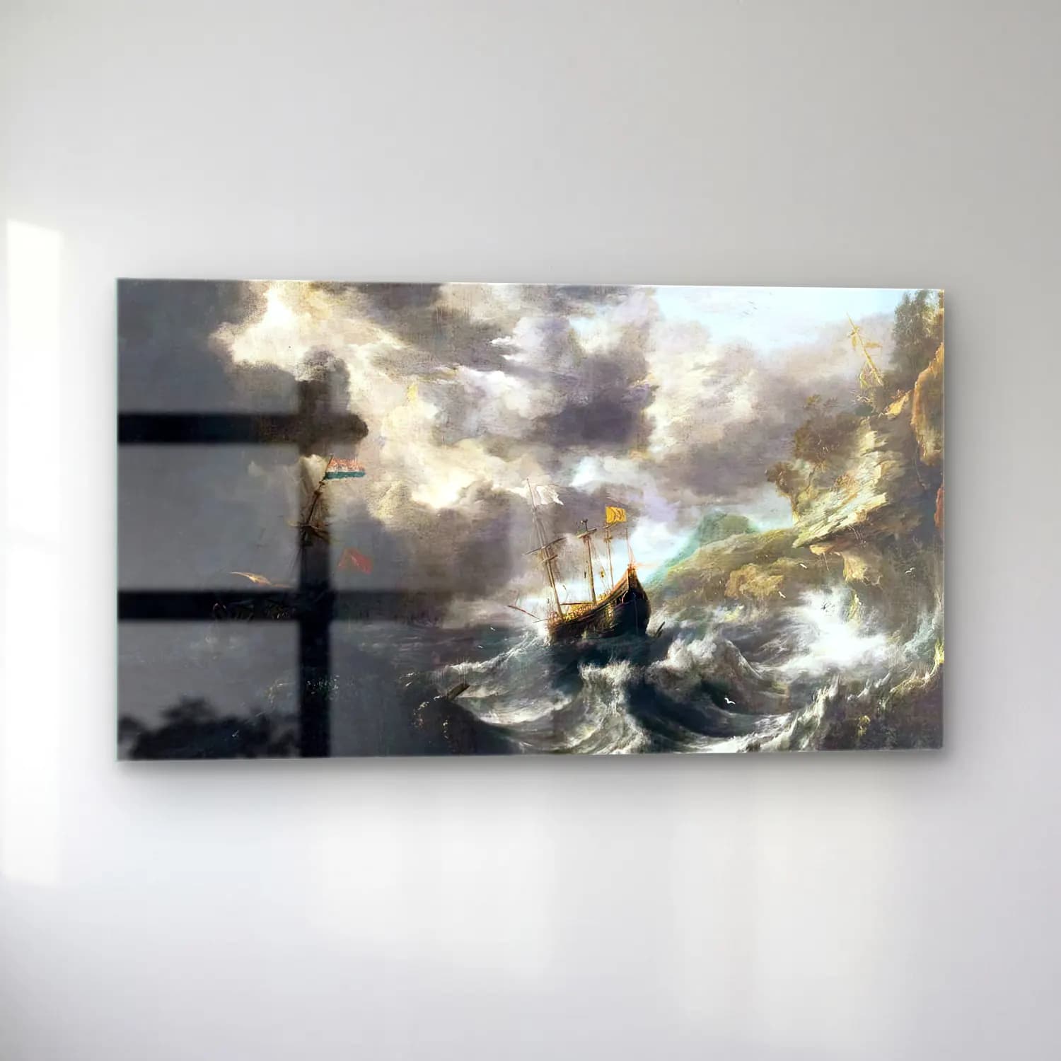 Bonaventura I Peeters – Shipping in a Tempest off a Rocky Coast cam tablo — sol açıdan görünüm
