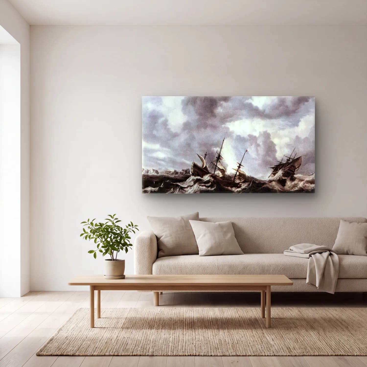 Bonaventura I Peeters – Storm on the Sea cam tablo — açık renk salonda