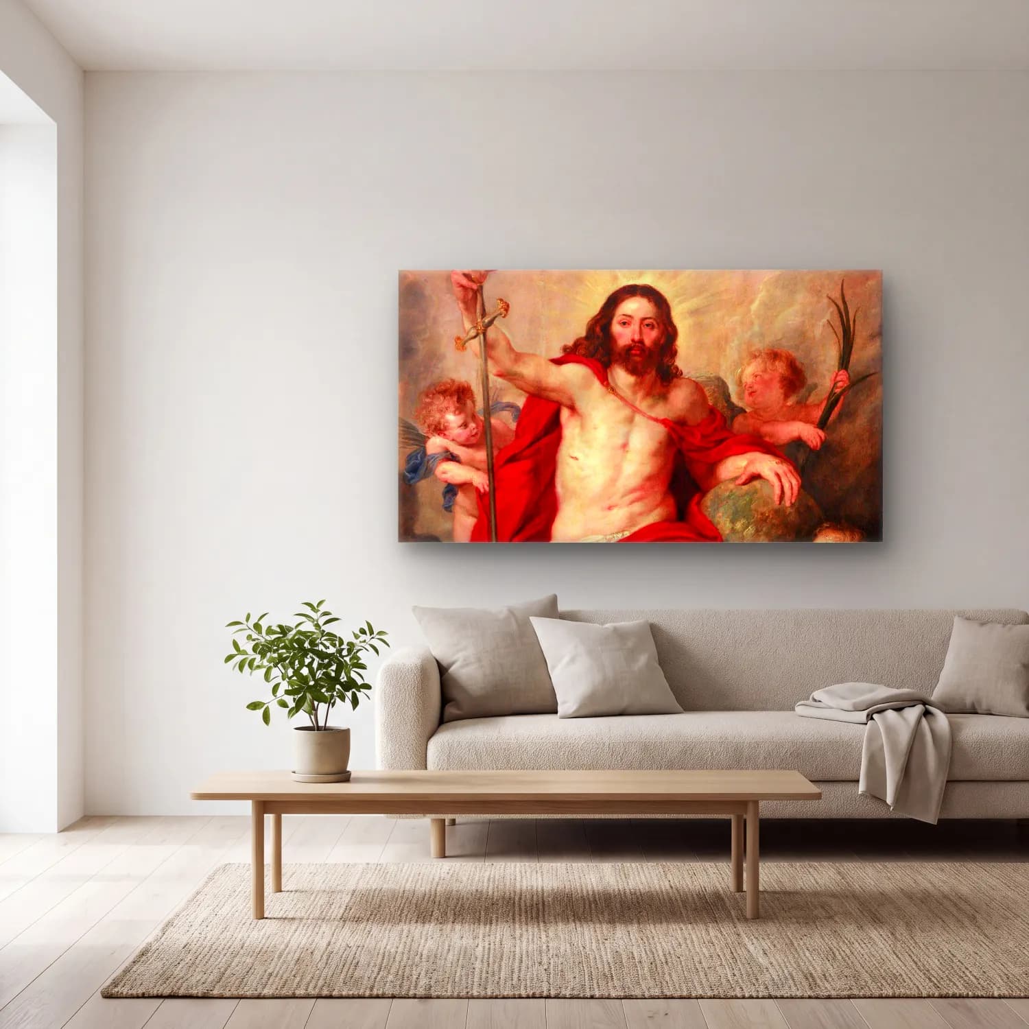 Peter Paul Rubens – Christ triumphing over Death and Sin (circa 1615-1616) cam tablo — açık renk salonda