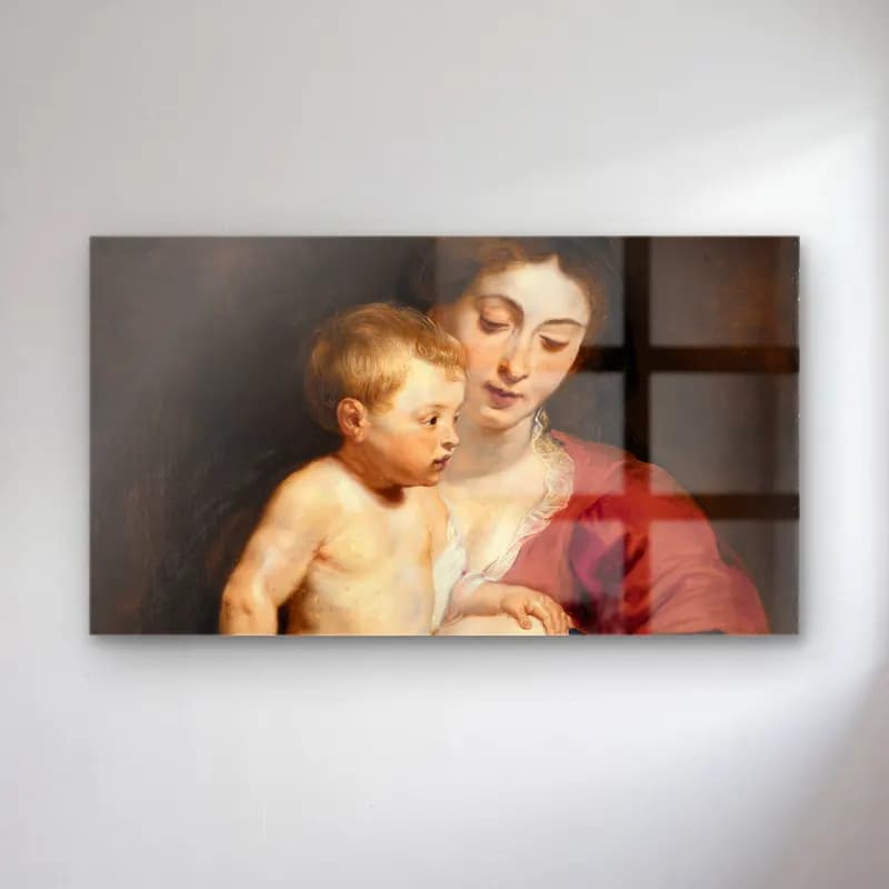 Peter Paul Rubens – Madonna and Child (ca. 1615-1618) cam tablo — Peter Paul Rubens – Madonna and Child (ca. 1615-1618) — yağlı boya anne ve çocuk