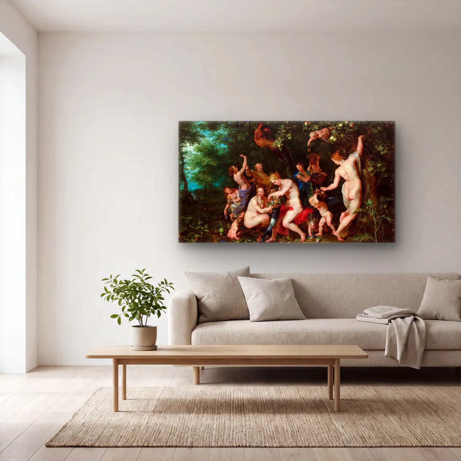Peter Paul Rubens – Nymphs Filling The Cornucopia cam tablo — açık renk salonda