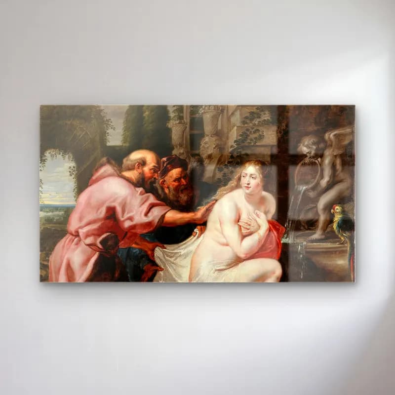 Peter Paul Rubens – Susanna and the Elders – Pembe Tonlar cam tablo — Peter Paul Rubens – Susanna and the Elders – Pembe Tonlar — yağlı boya mitolojik sahne