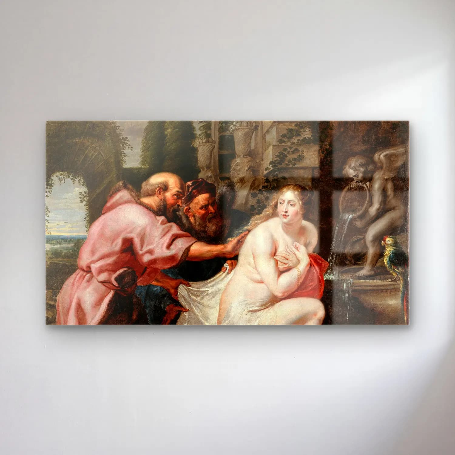 Peter Paul Rubens – Susanna and the Elders – Pembe Tonlar cam tablo — Peter Paul Rubens – Susanna and the Elders – Pembe Tonlar — yağlı boya mitolojik sahne