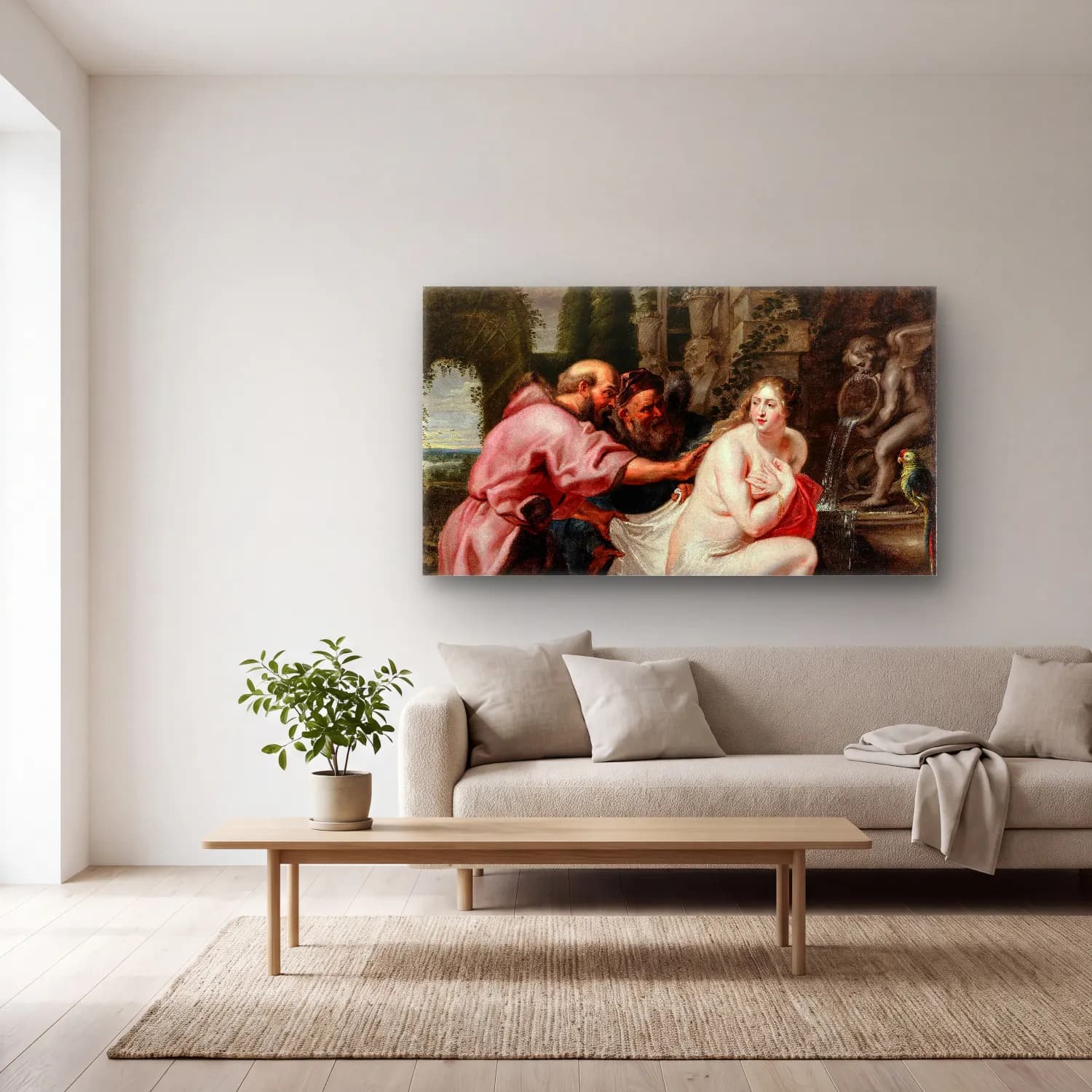 Peter Paul Rubens – Susanna and the Elders – Pembe Tonlar cam tablo — açık renk salonda