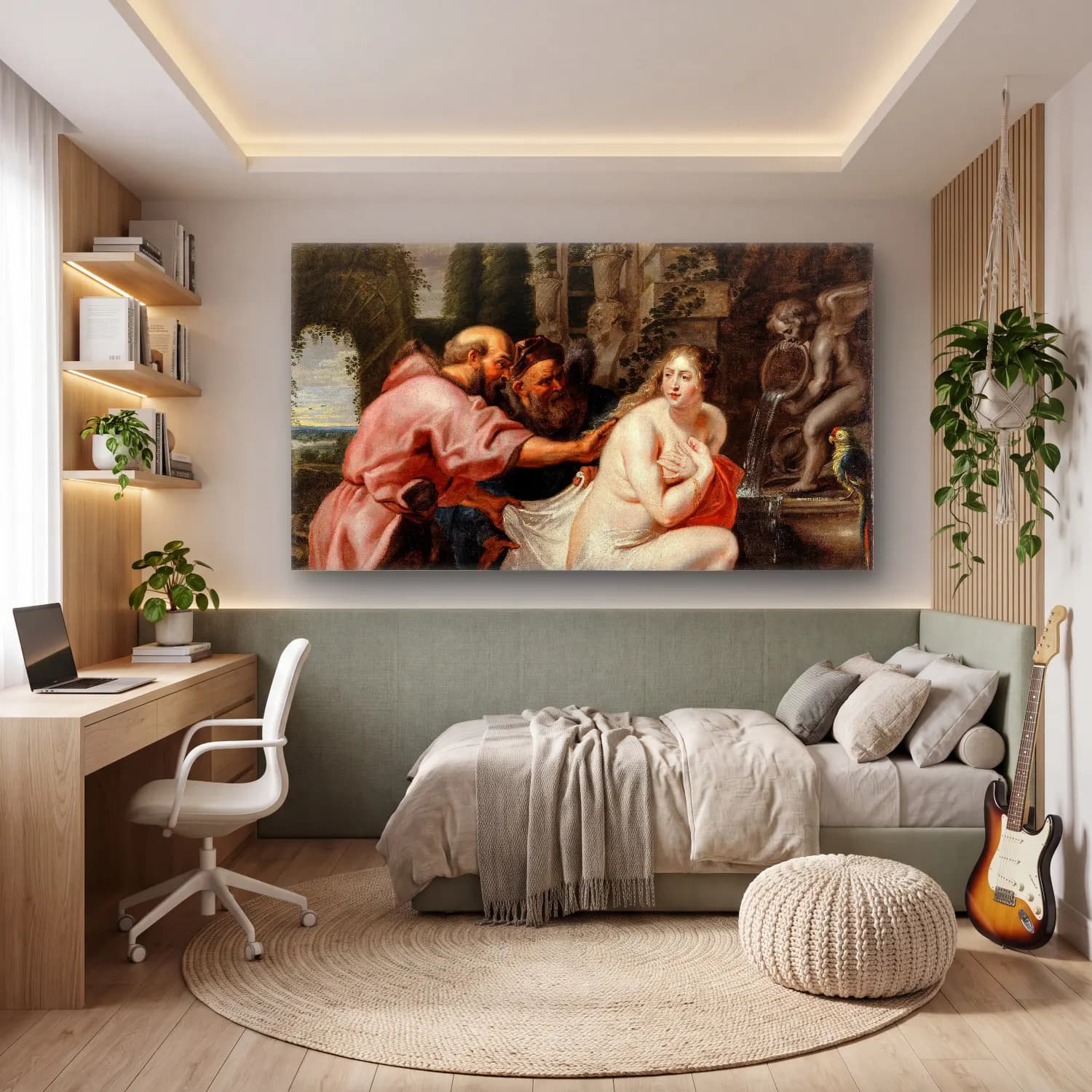 Peter Paul Rubens – Susanna and the Elders – Pembe Tonlar cam tablo — genç odasında
