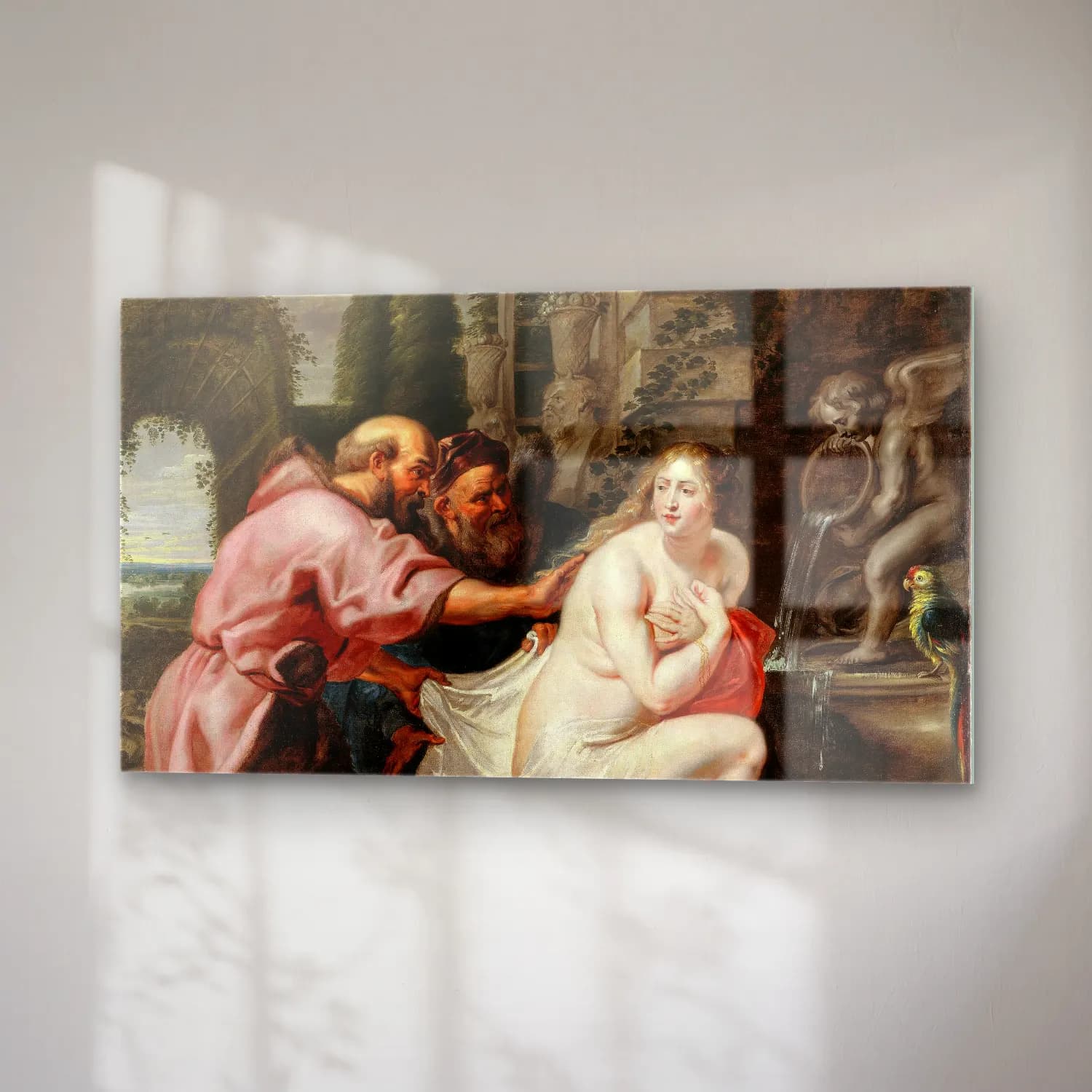 Peter Paul Rubens – Susanna and the Elders – Pembe Tonlar cam tablo — sağ açıdan görünüm
