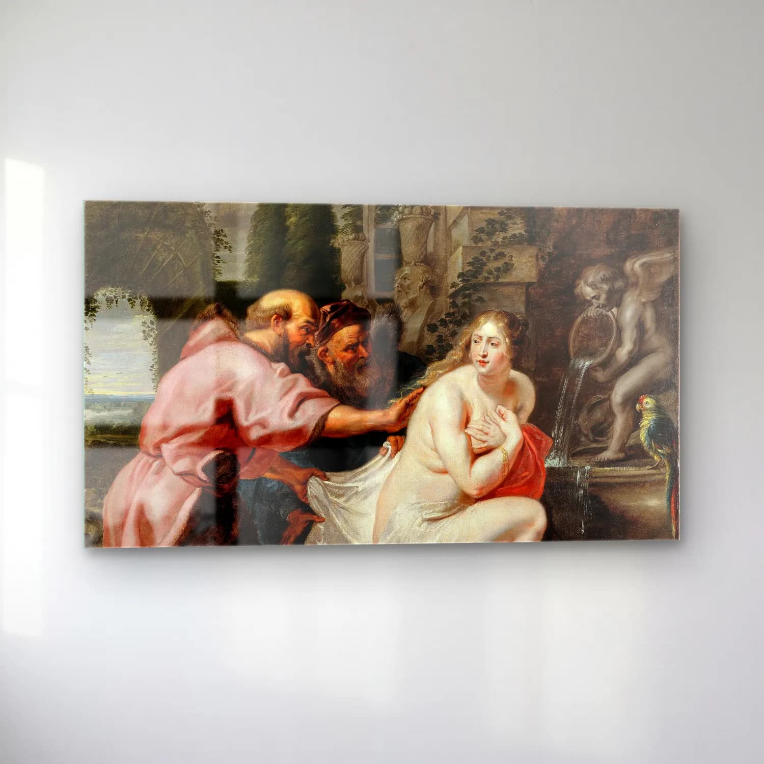 Peter Paul Rubens – Susanna and the Elders – Pembe Tonlar cam tablo — sol açıdan görünüm