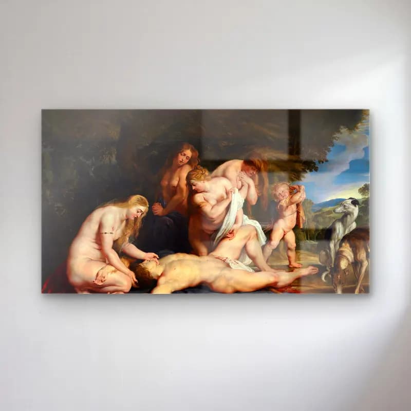 Peter Paul Rubens – The Death of Adonis (With Venus, Cupid, and The Three… cam tablo — Peter Paul Rubens – The Death of Adonis (With Venus, Cupid, and The Three… — yağlı boya mitolojik sahne