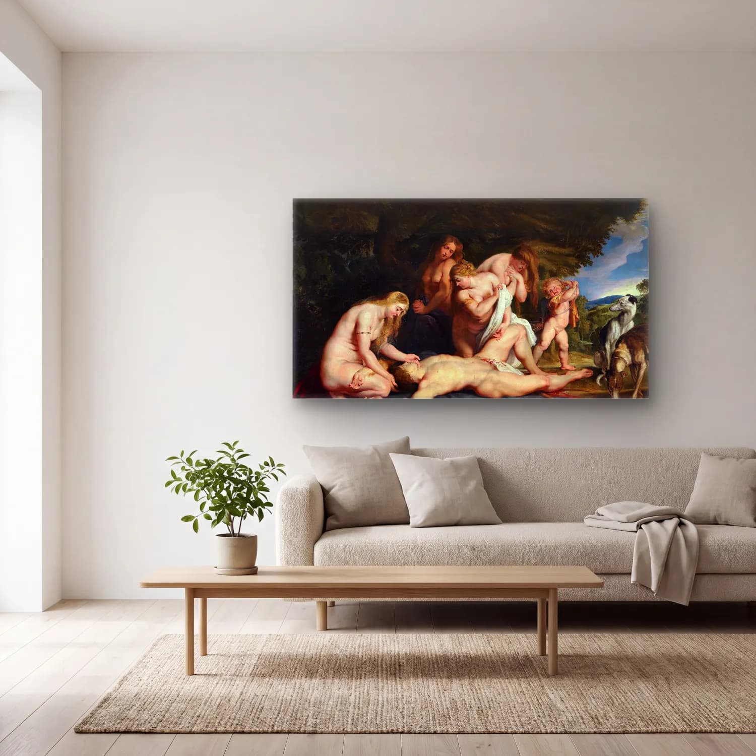 Peter Paul Rubens – The Death of Adonis (With Venus, Cupid, and The Three… cam tablo — açık renk salonda