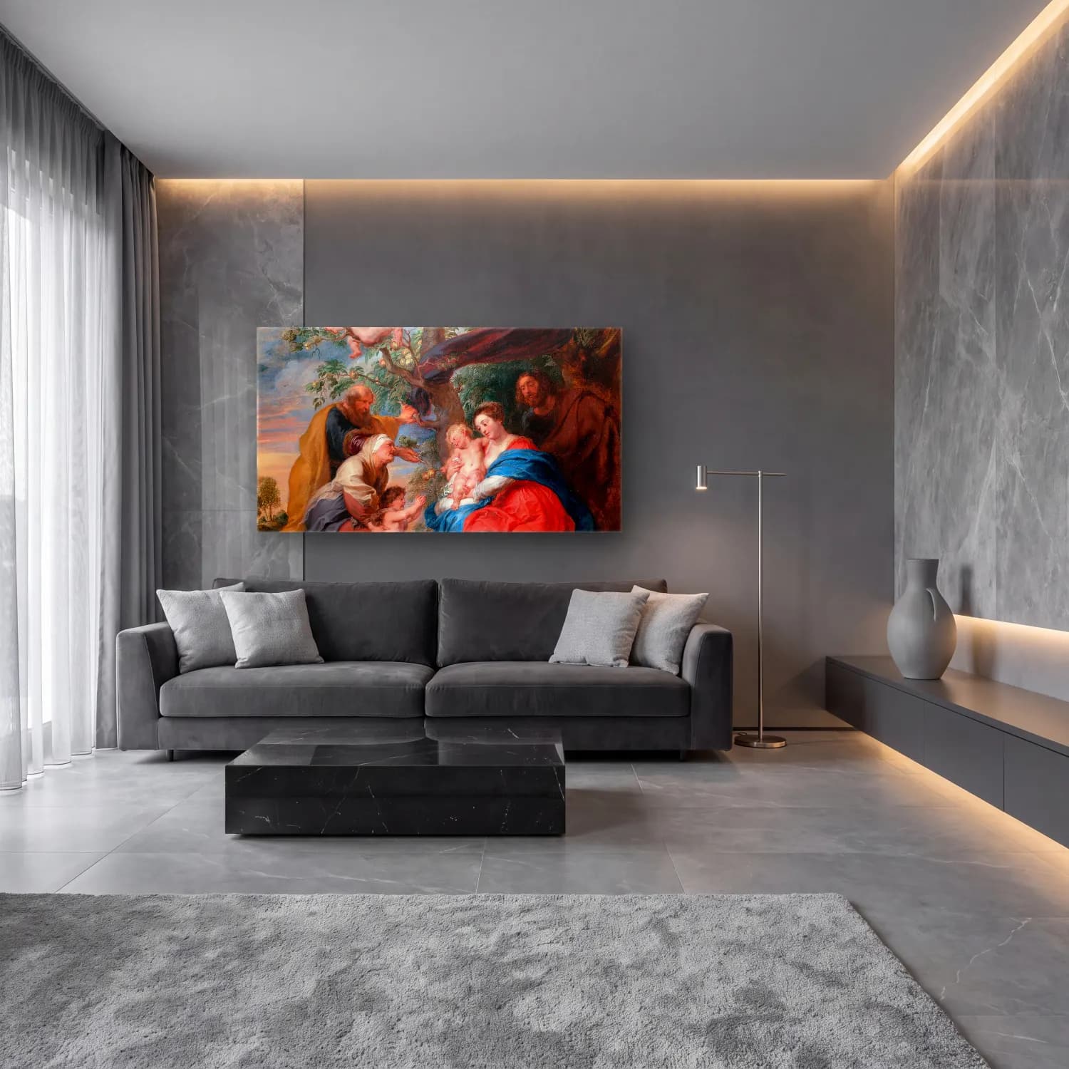 Peter Paul Rubens – The Holy Family Under An Apple Tree cam tablo — lüks salon duvarında