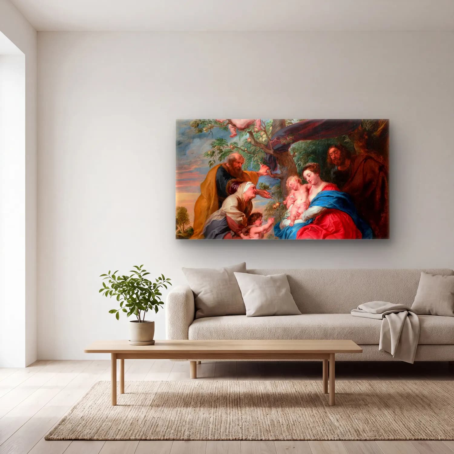 Peter Paul Rubens – The Holy Family Under An Apple Tree cam tablo — açık renk salonda