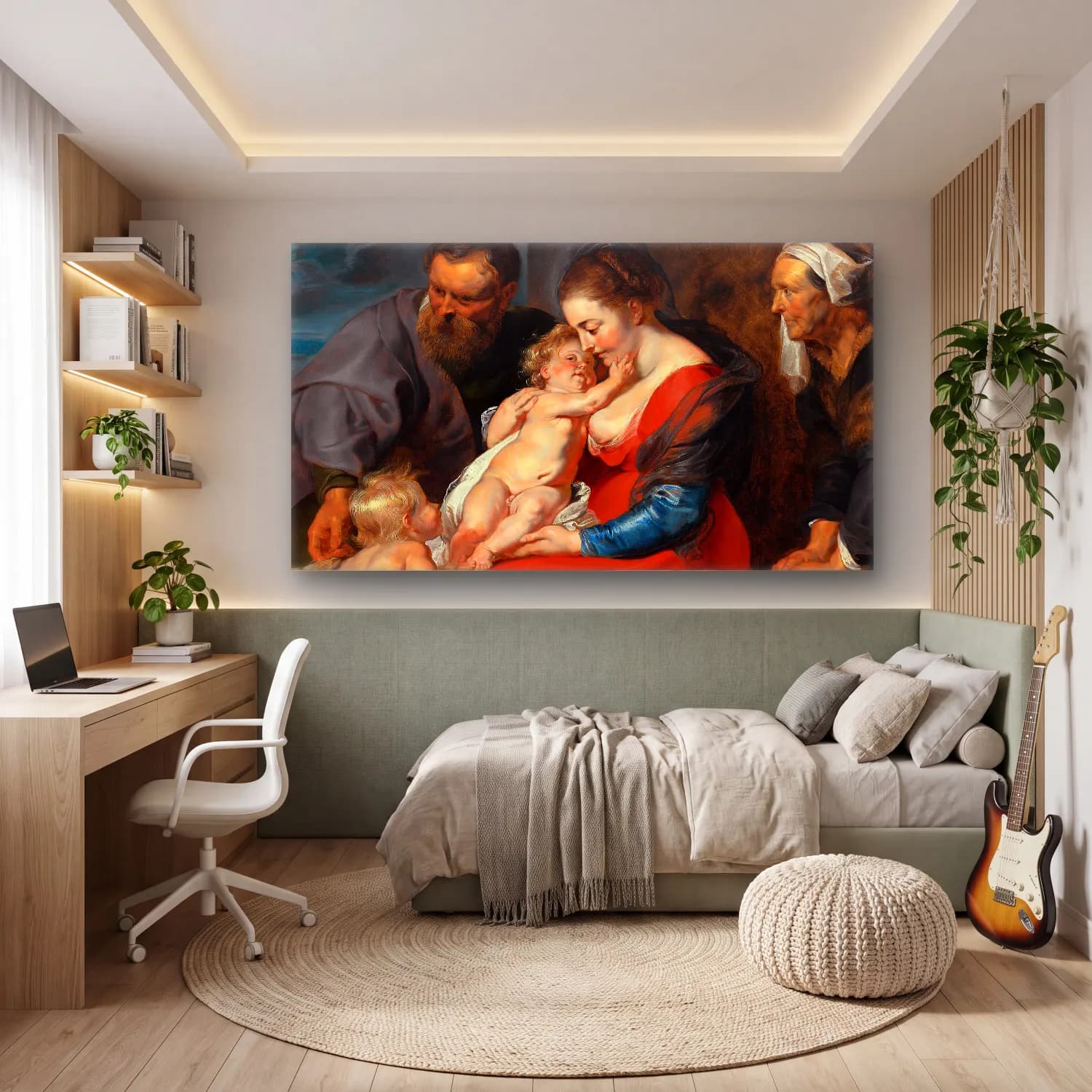 Peter Paul Rubens – The Holy Family with Saints Elizabeth and John the Baptist cam tablo — genç odasında