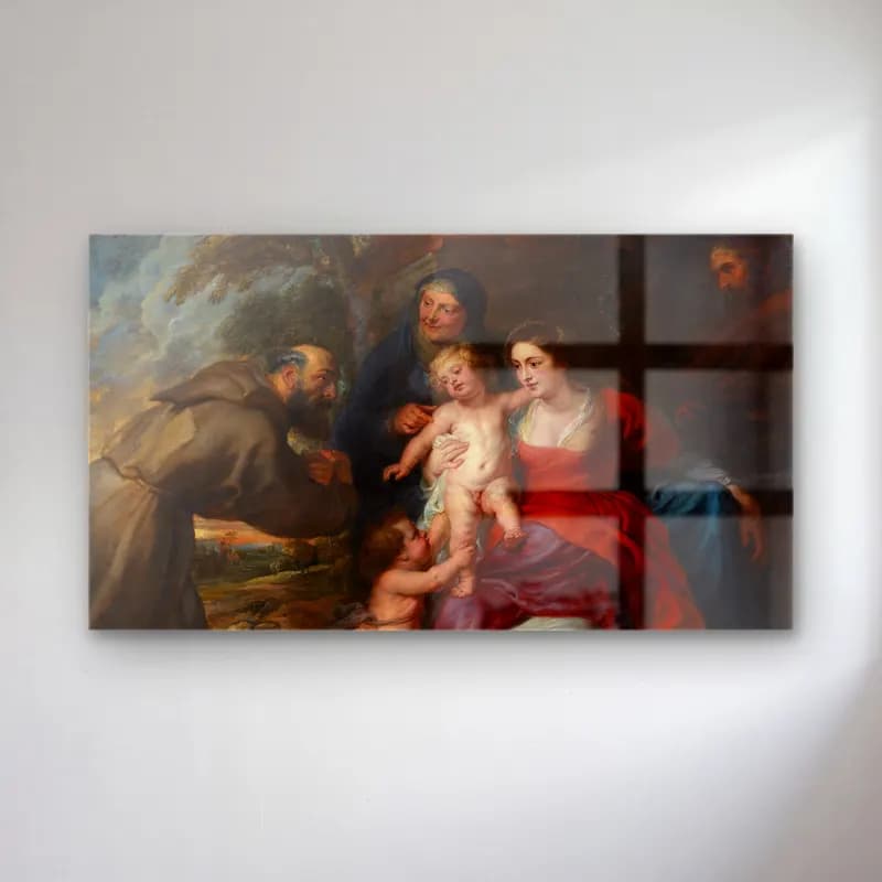Peter Paul Rubens – The Holy Family with Saints Francis and Anne and the Infant… cam tablo — Peter Paul Rubens – The Holy Family with Saints Francis and Anne and the Infant… — yağlı boya dini sahne
