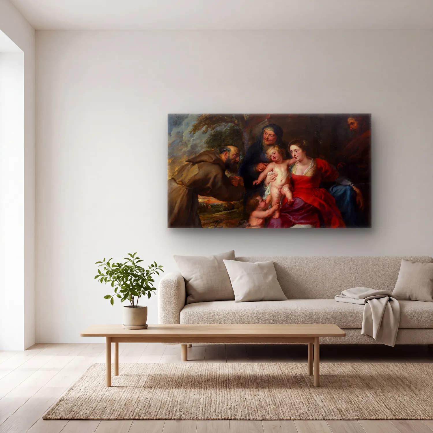 Peter Paul Rubens – The Holy Family with Saints Francis and Anne and the Infant… cam tablo — açık renk salonda