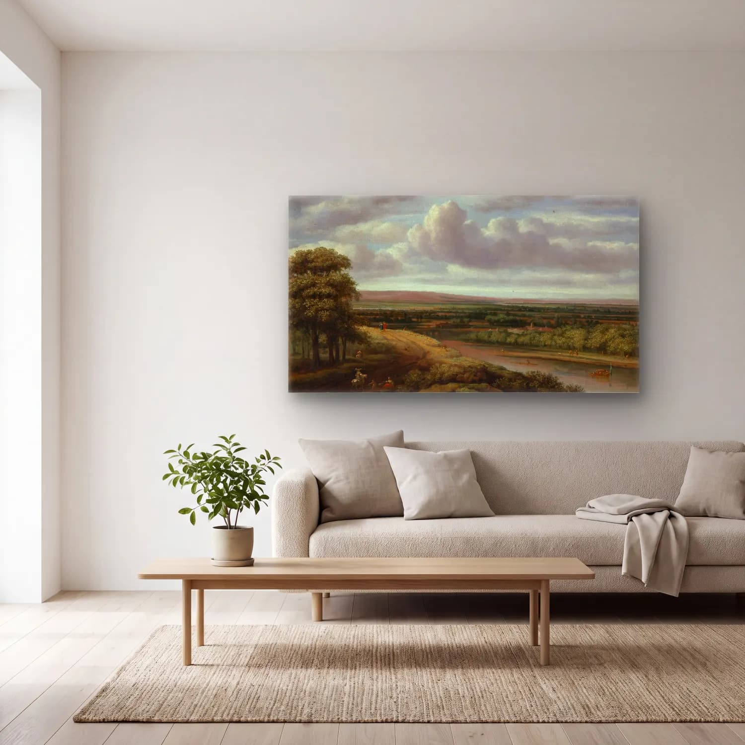 Philips Koninck – An Extensive Wooded Landscape cam tablo — açık renk salonda