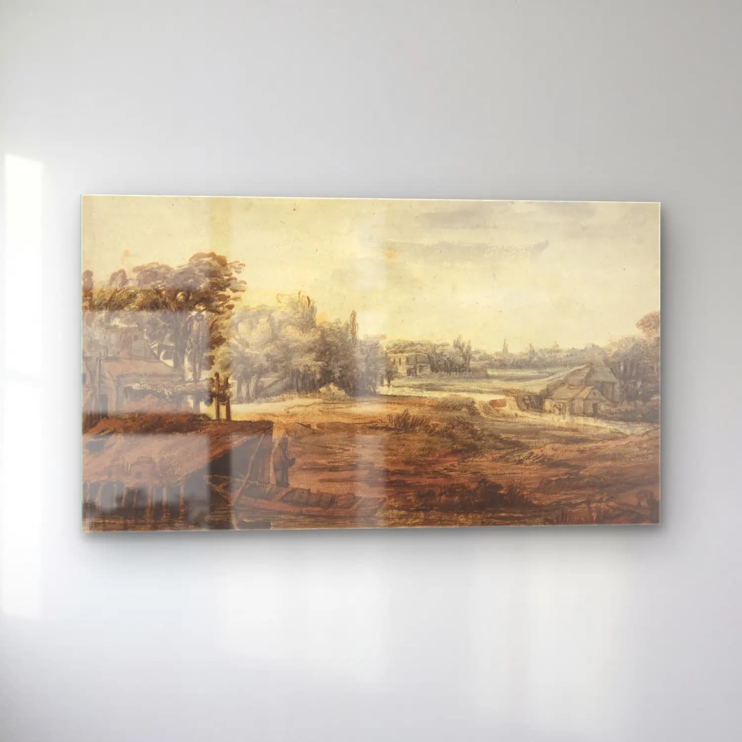 Philips Koninck – River Landscape with a Man Standing by a Boathouse… cam tablo — sol açıdan görünüm