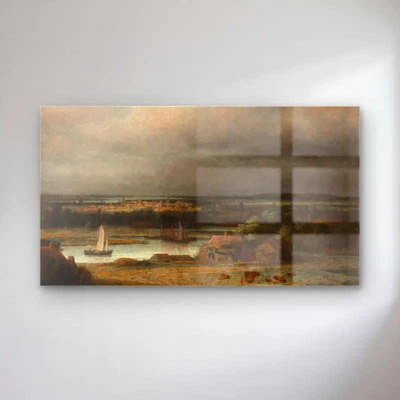 Philips Koninck – Wide River Landscape (ca. 1648–49) cam tablo — Philips Koninck – Wide River Landscape (ca. 1648–49) — yağlı boya liman ve tekneler