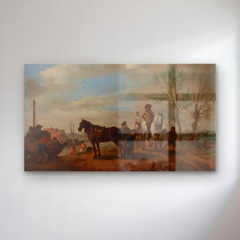 Philips Wouwerman – A Man and a Woman on Horseback (ca. 1653–54) cam tablo — Philips Wouwerman – A Man and a Woman on Horseback (ca. 1653–54) — yağlı boya atlı