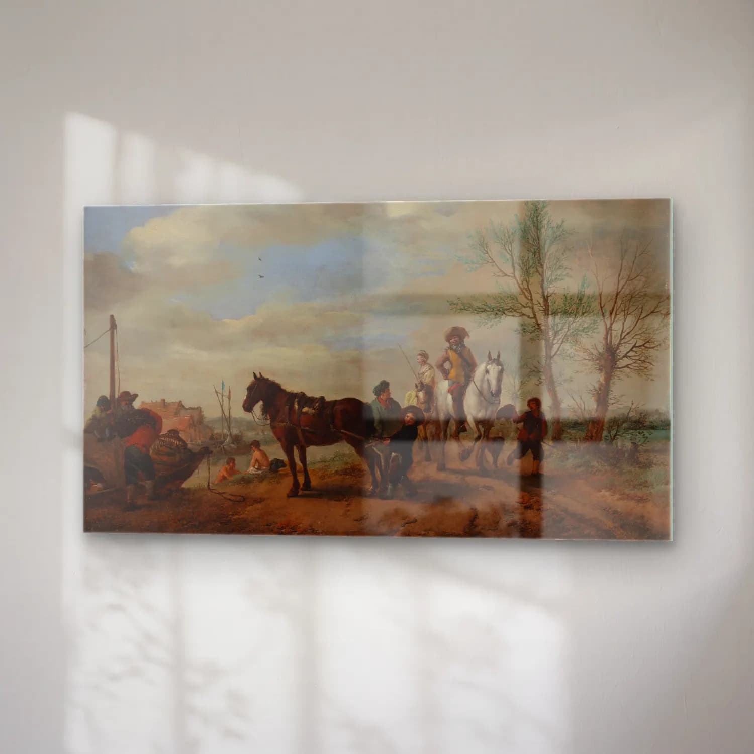 Philips Wouwerman – A Man and a Woman on Horseback (ca. 1653–54) cam tablo — sağ açıdan görünüm