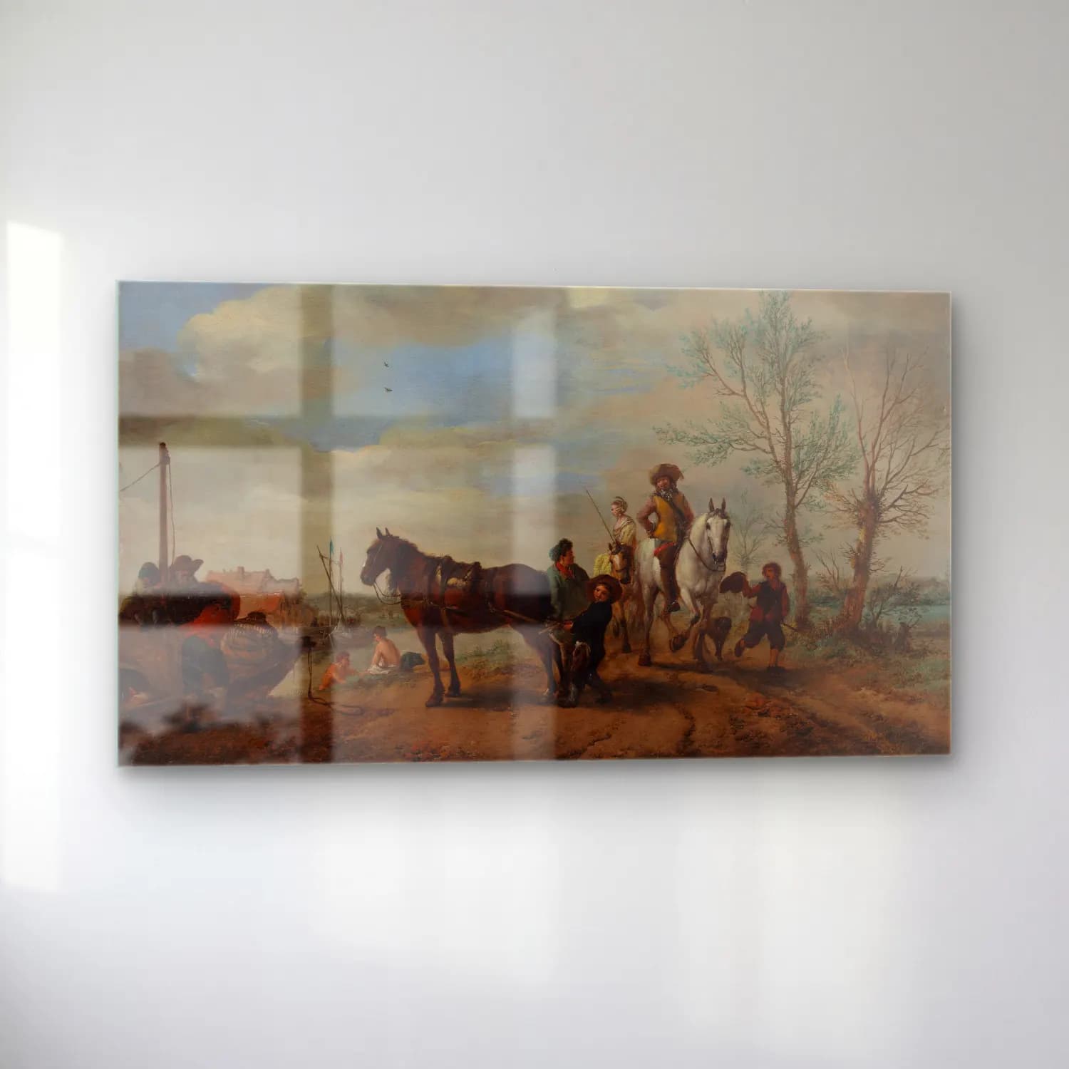 Philips Wouwerman – A Man and a Woman on Horseback (ca. 1653–54) cam tablo — sol açıdan görünüm