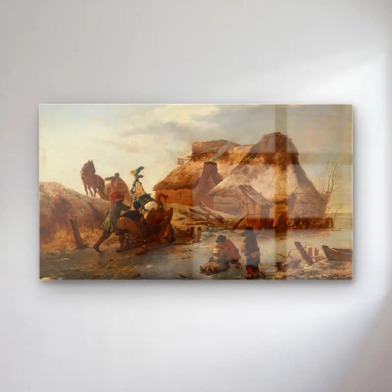 Philips Wouwerman – A Nobleman’s Sleigh on the Ice (from circa 1646 until 1646) cam tablo — Philips Wouwerman – A Nobleman’s Sleigh on the Ice (from circa 1646 until 1646) — yağlı boya karlı kış manzarası