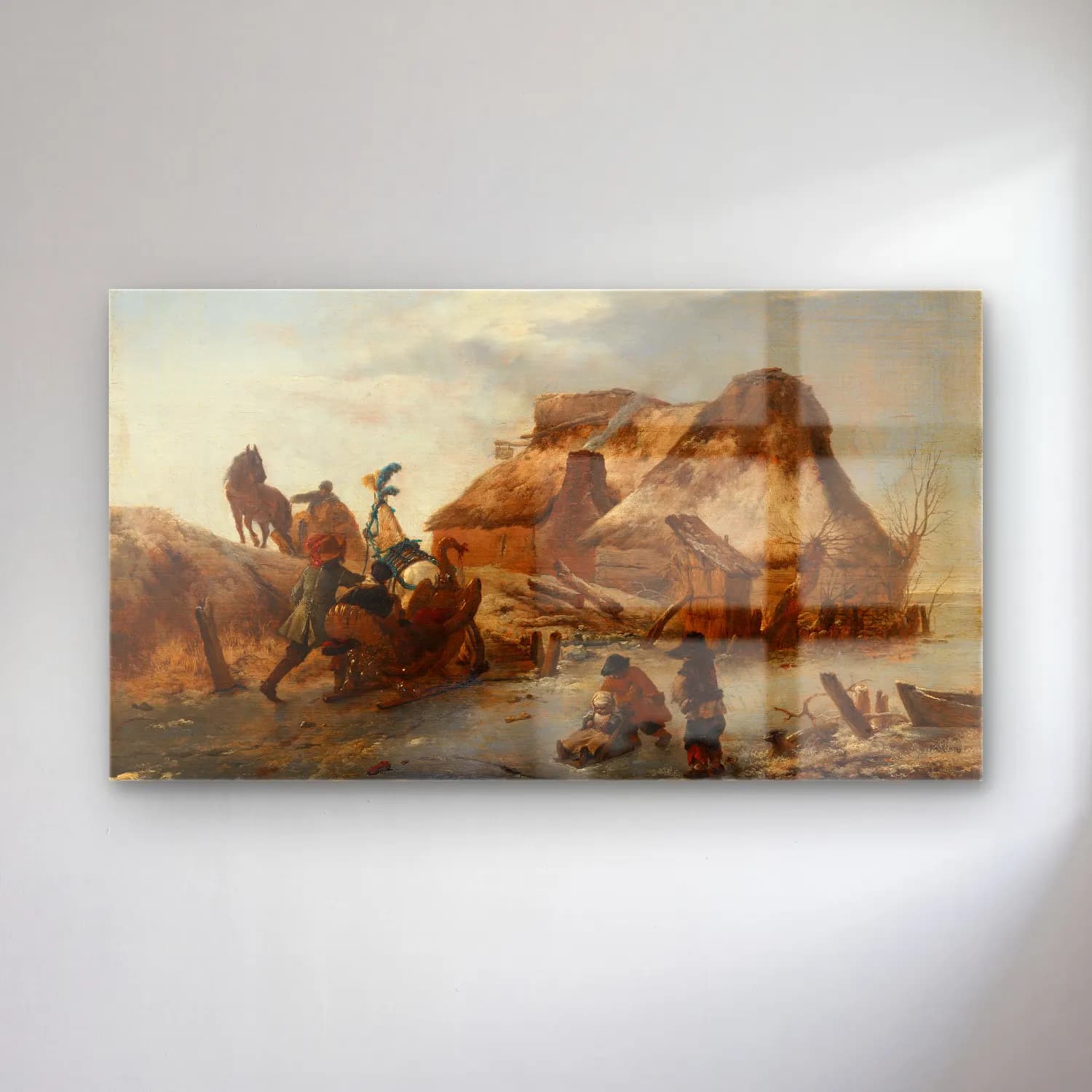 Philips Wouwerman – A Nobleman’s Sleigh on the Ice (from circa 1646 until 1646) cam tablo — Philips Wouwerman – A Nobleman’s Sleigh on the Ice (from circa 1646 until 1646) — yağlı boya karlı kış manzarası