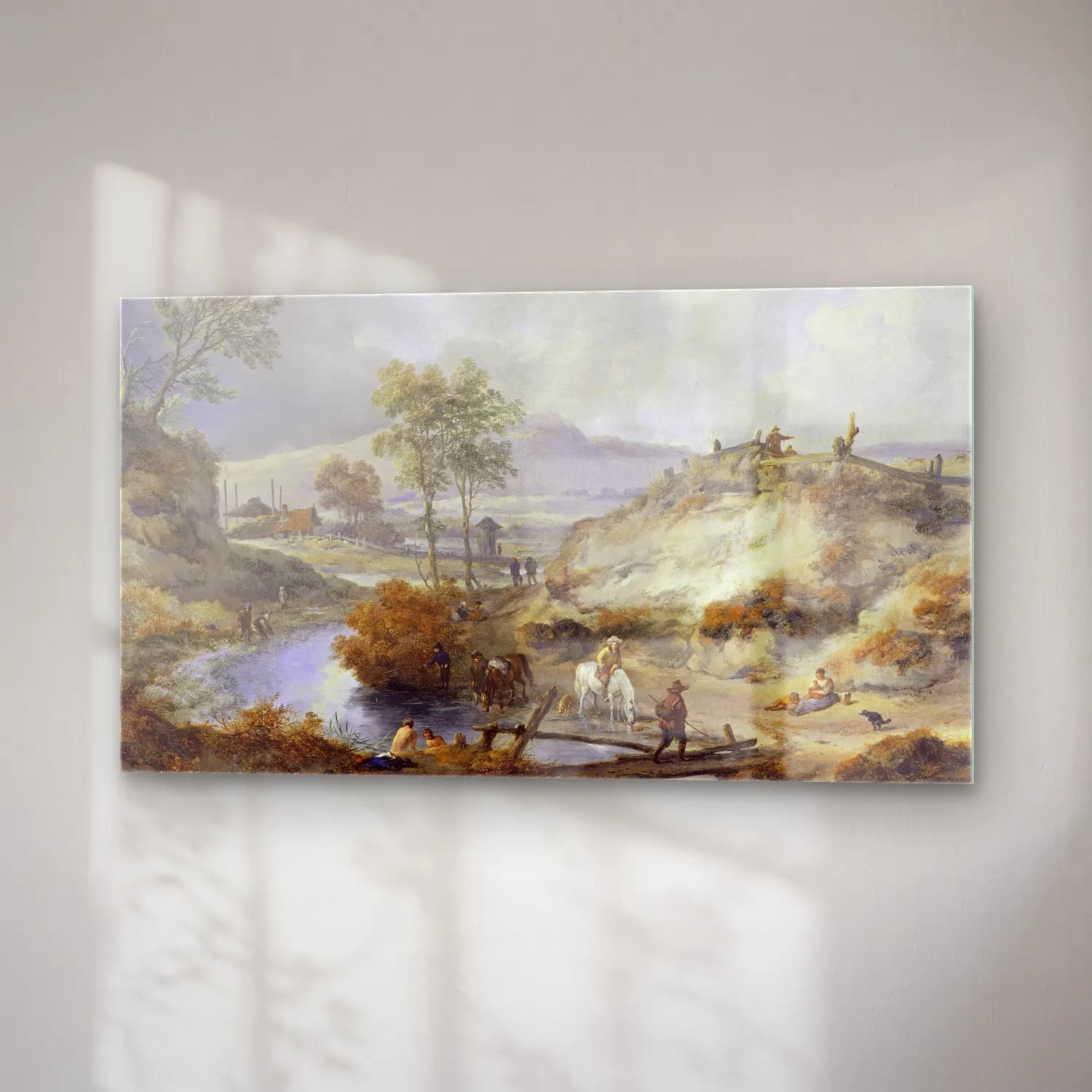 Philips Wouwerman – A Stream in Hilly Country (Late 1650s) cam tablo — sağ açıdan görünüm