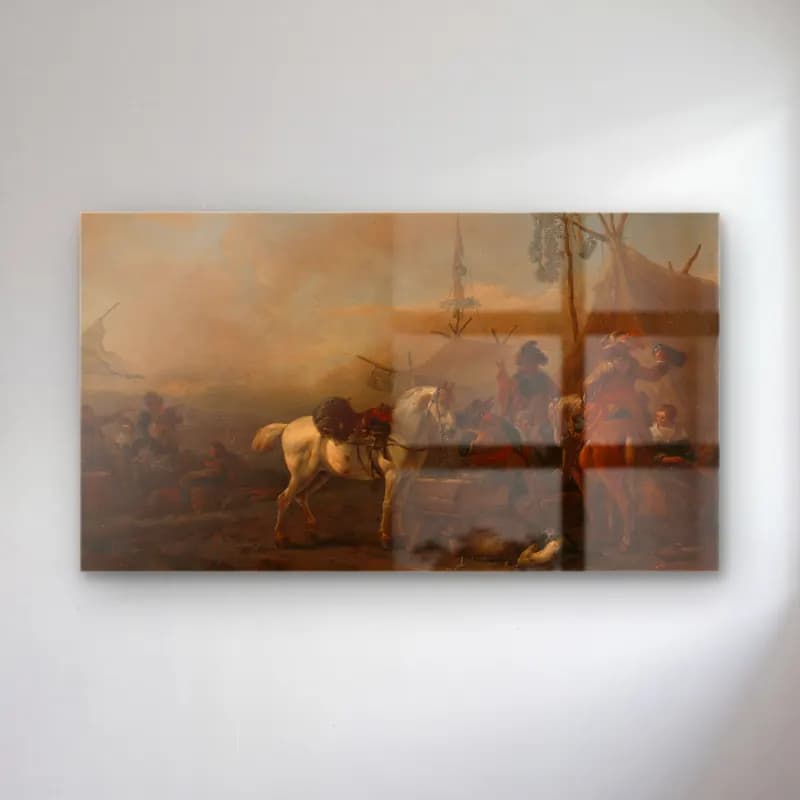Philips Wouwerman – An Army Camp cam tablo — Philips Wouwerman – An Army Camp — yağlı boya savaş sahnesi