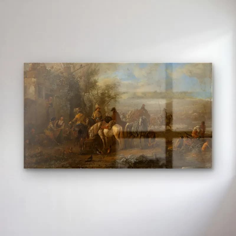 Philips Wouwerman – Armed Riders in Front of an Inn (ca 1660) cam tablo — Philips Wouwerman – Armed Riders in Front of an Inn (ca 1660) — yağlı boya savaş sahnesi