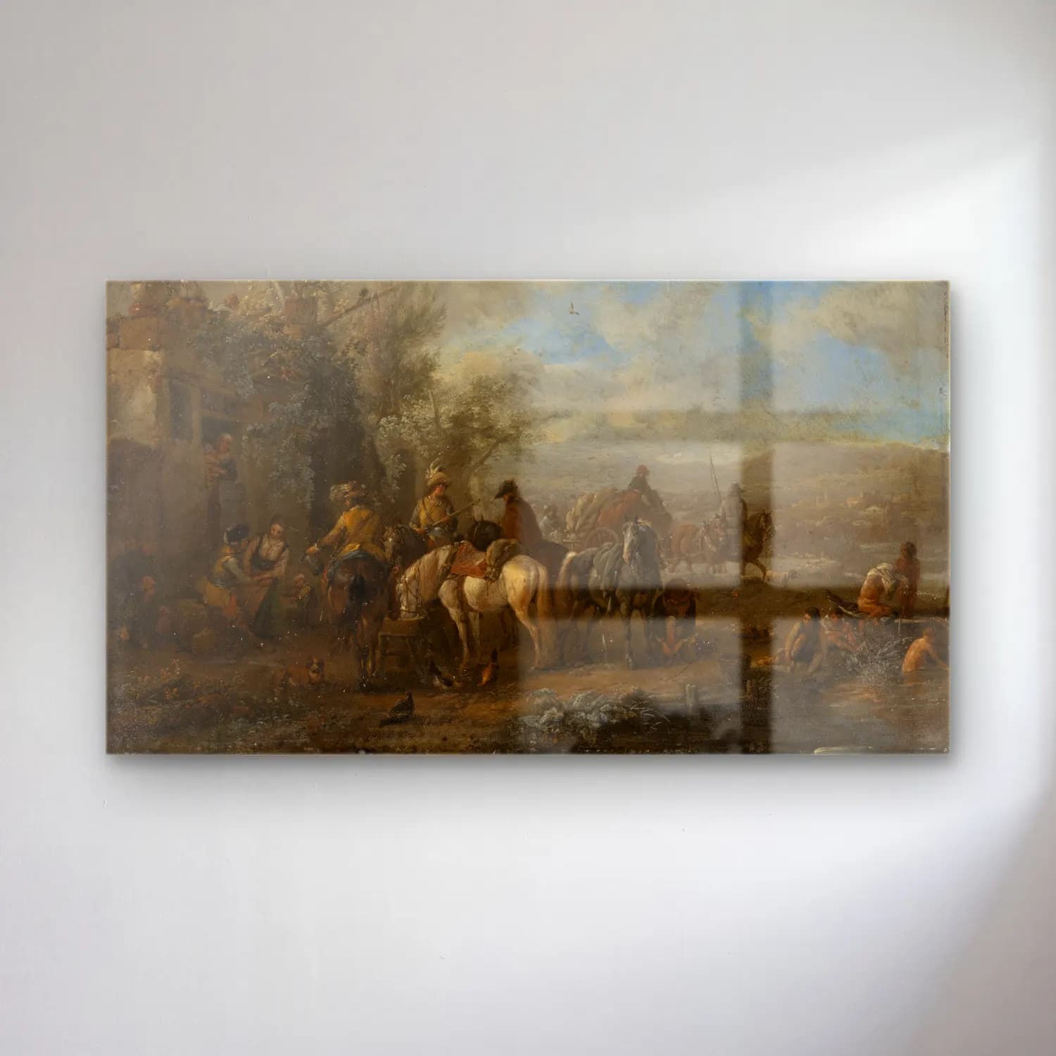 Philips Wouwerman – Armed Riders in Front of an Inn (ca 1660) cam tablo — Philips Wouwerman – Armed Riders in Front of an Inn (ca 1660) — yağlı boya savaş sahnesi