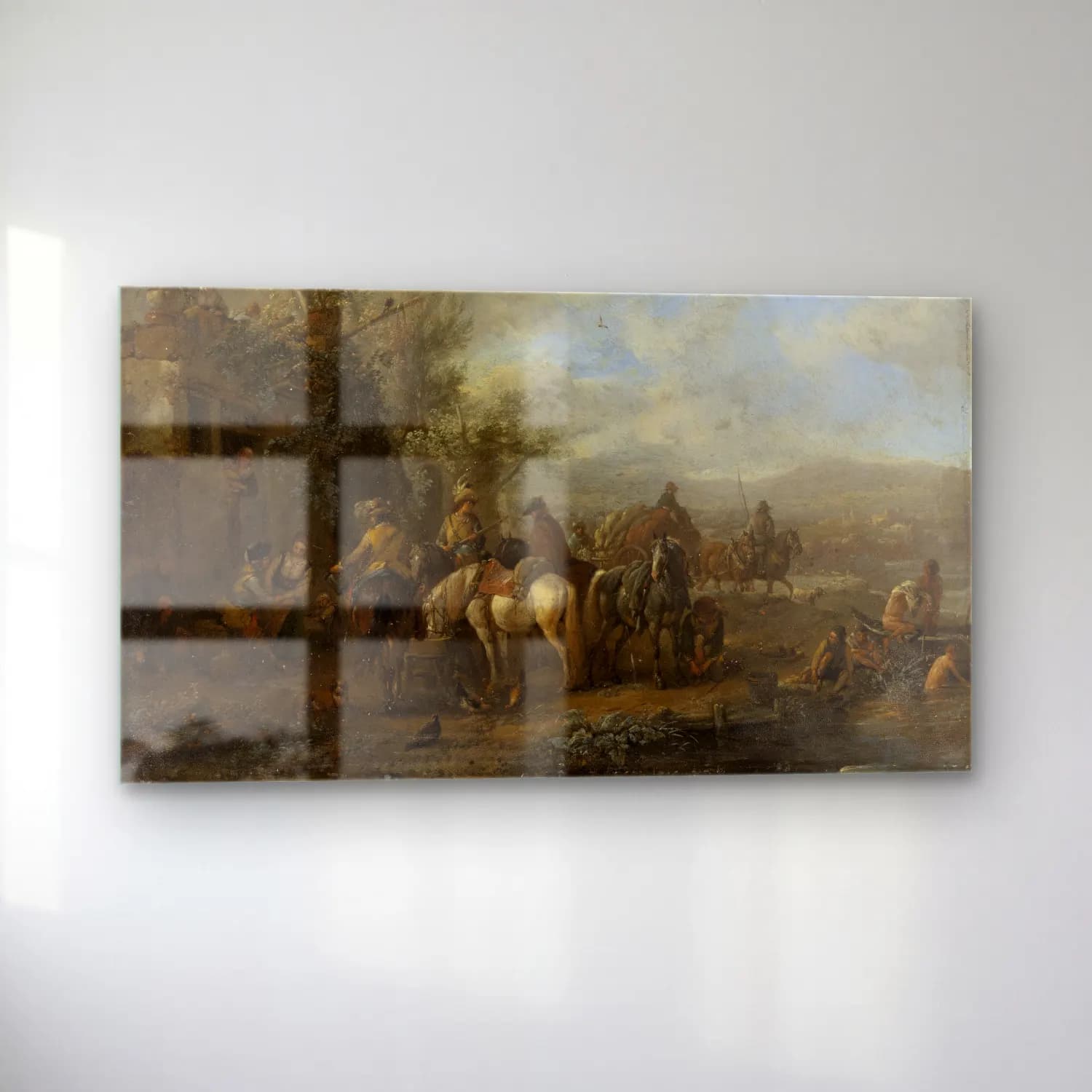 Philips Wouwerman – Armed Riders in Front of an Inn (ca 1660) cam tablo — sol açıdan görünüm