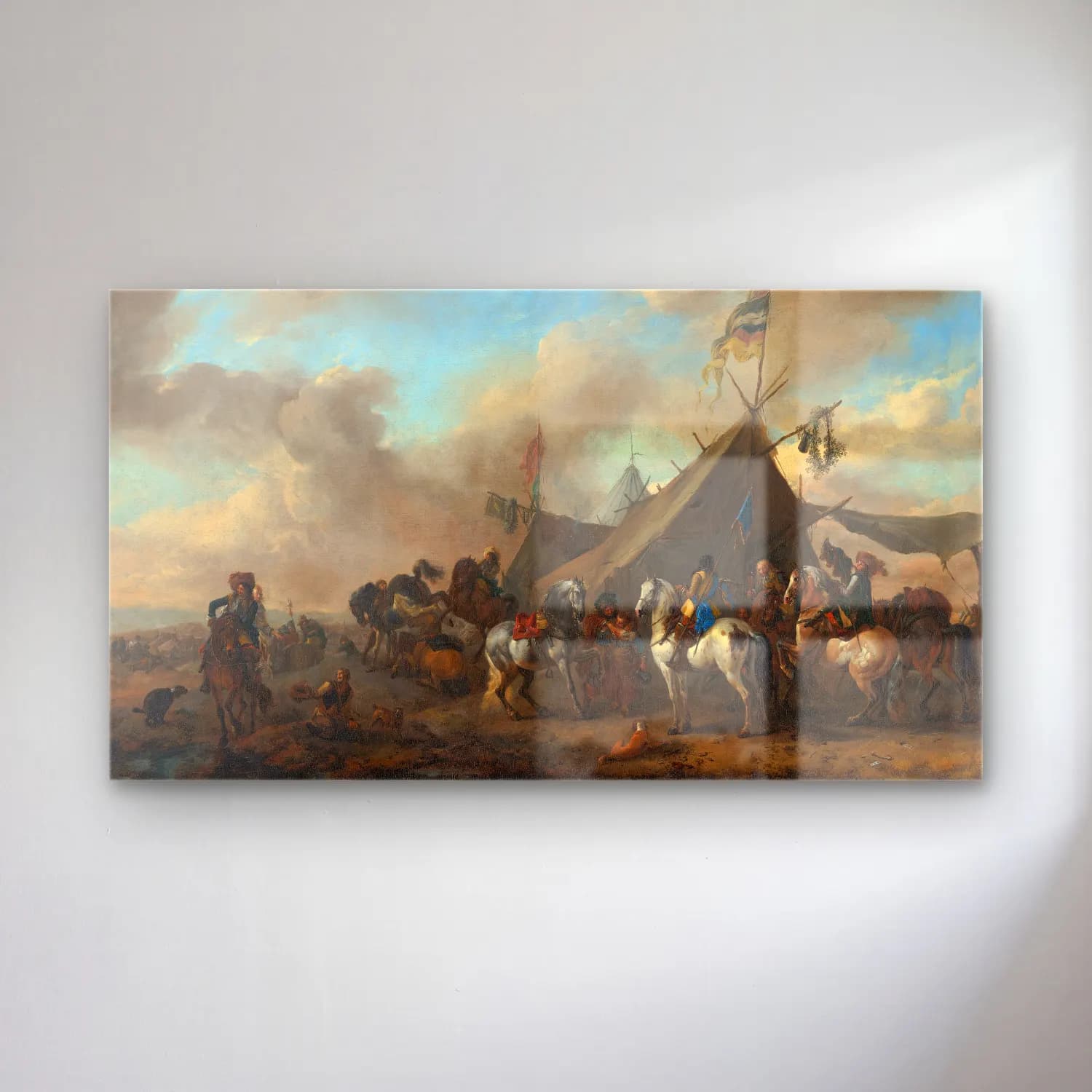 Philips Wouwerman – Army Camp cam tablo — Philips Wouwerman – Army Camp — yağlı boya savaş sahnesi