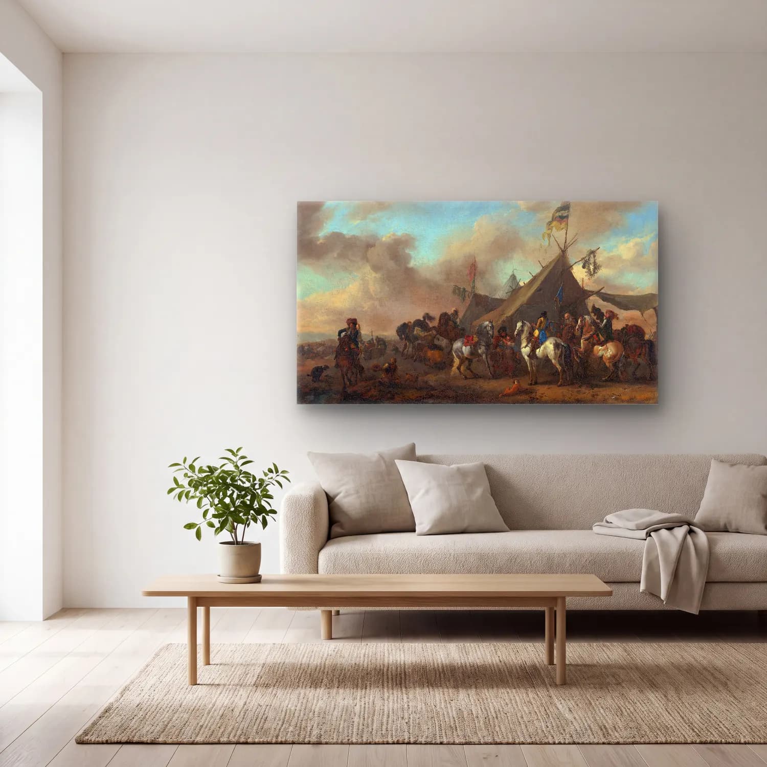 Philips Wouwerman – Army Camp cam tablo — açık renk salonda