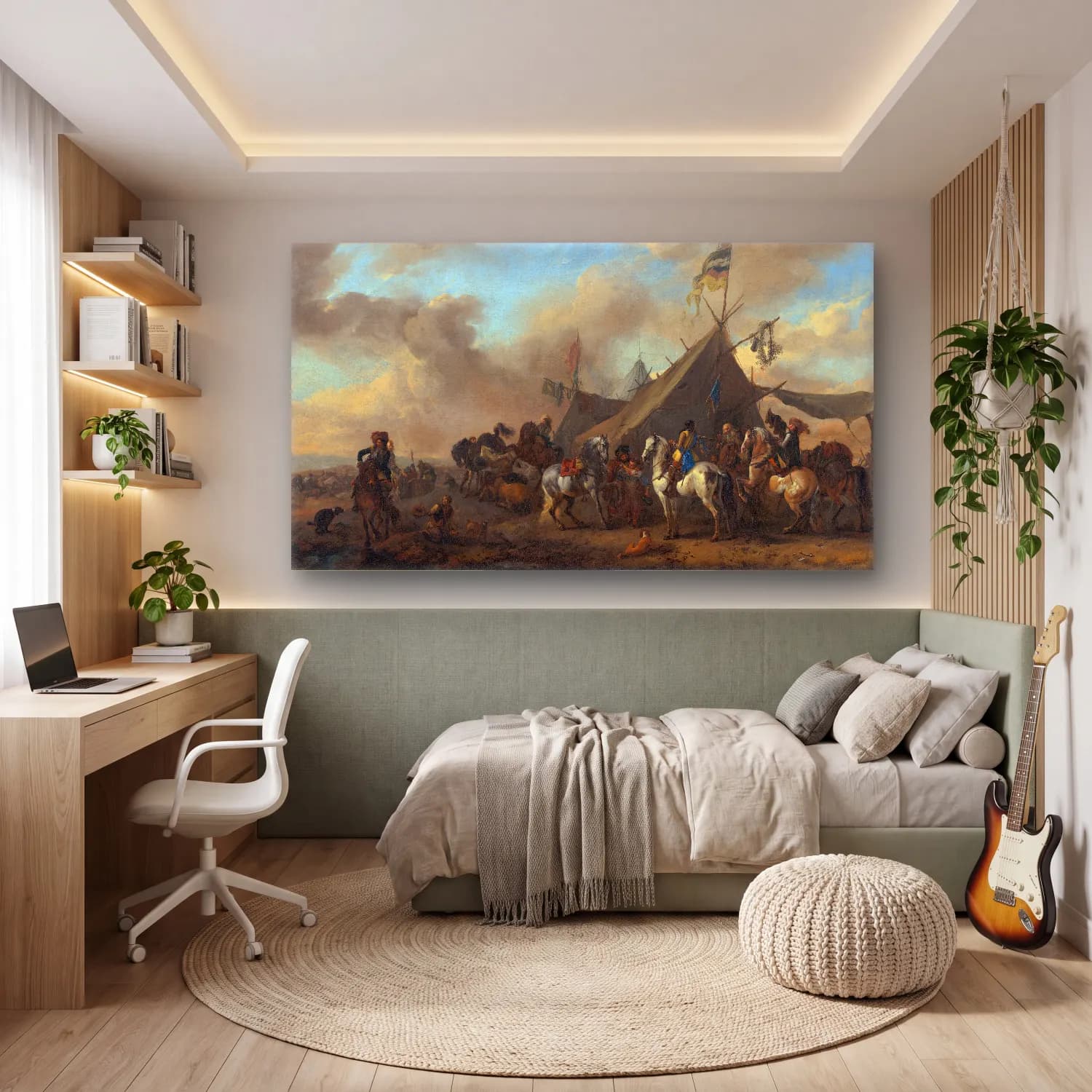 Philips Wouwerman – Army Camp cam tablo — genç odasında