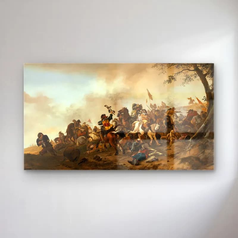 Philips Wouwerman – Battle Scene cam tablo — Philips Wouwerman – Battle Scene — yağlı boya savaş sahnesi