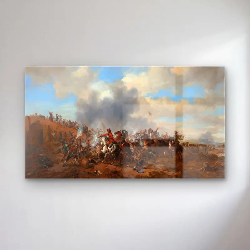 Philips Wouwerman – Battle Scene – Bej Tonlar cam tablo — Philips Wouwerman – Battle Scene – Bej Tonlar — yağlı boya savaş sahnesi