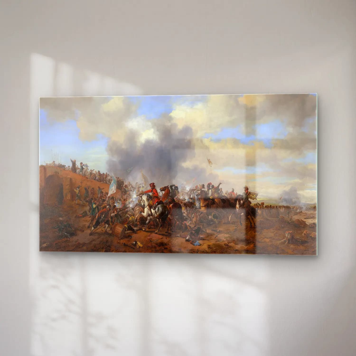 Philips Wouwerman – Battle Scene – Bej Tonlar cam tablo — sağ açıdan görünüm