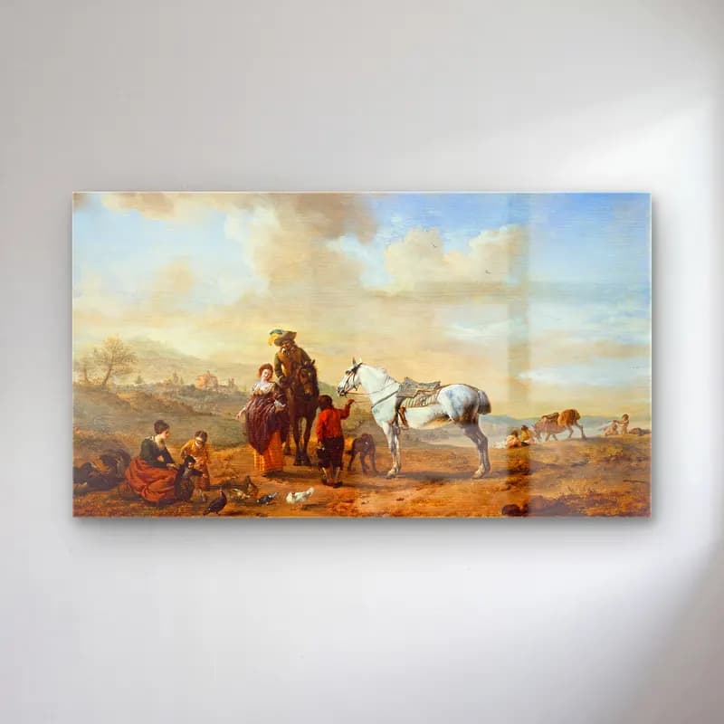 Philips Wouwerman – By the Riverside cam tablo — Philips Wouwerman – By the Riverside — yağlı boya atlı
