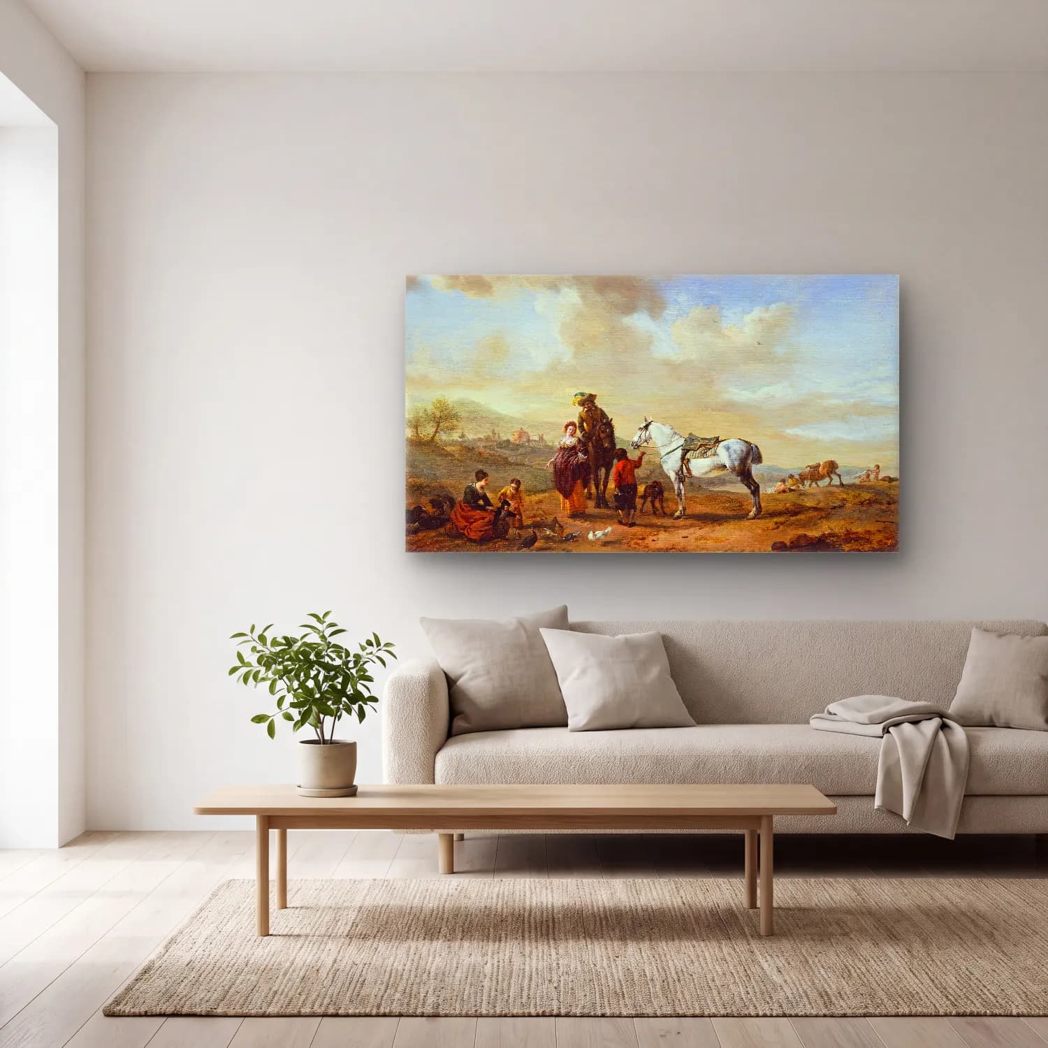 Philips Wouwerman – By the Riverside cam tablo — açık renk salonda
