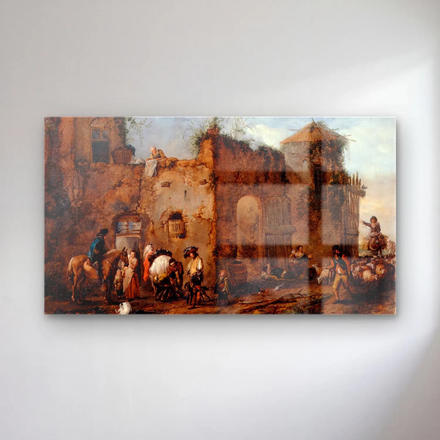 Philips Wouwerman – Courtyard with a Farrier shoeing a Horse cam tablo — Philips Wouwerman – Courtyard with a Farrier shoeing a Horse — yağlı boya dini sahne